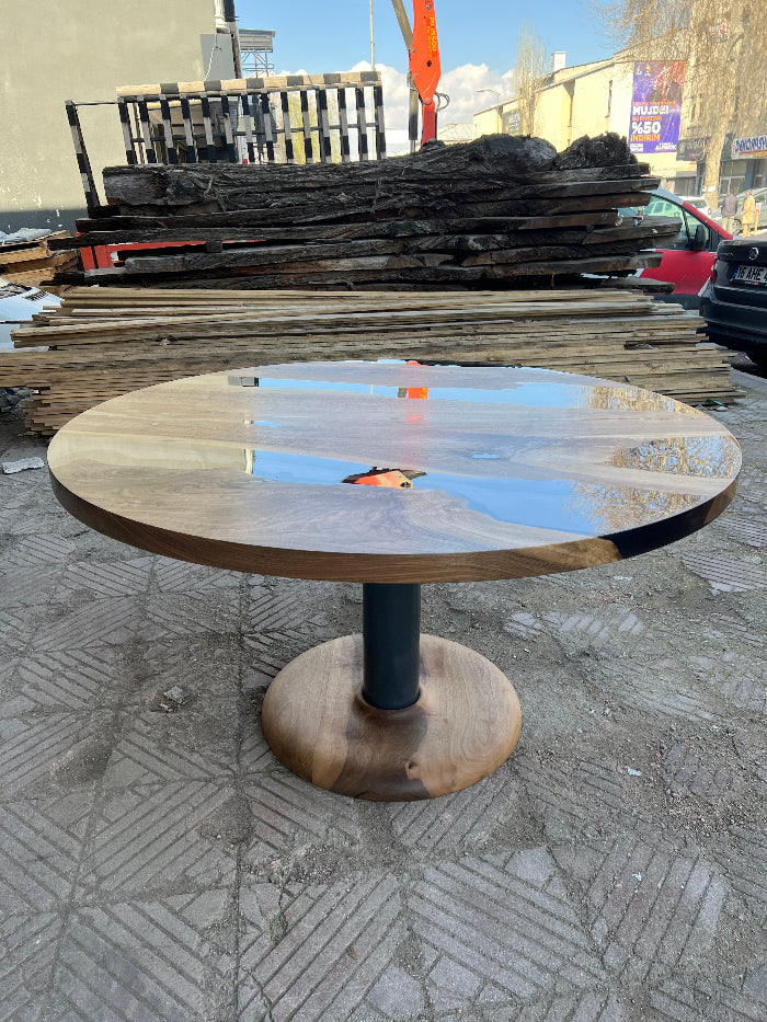 Handmade Custom Round Epoxy Resin Walnut Dining Table with Solid Wood Base - Perfect for Kitchen, Dining Room, and Modern Home Decor