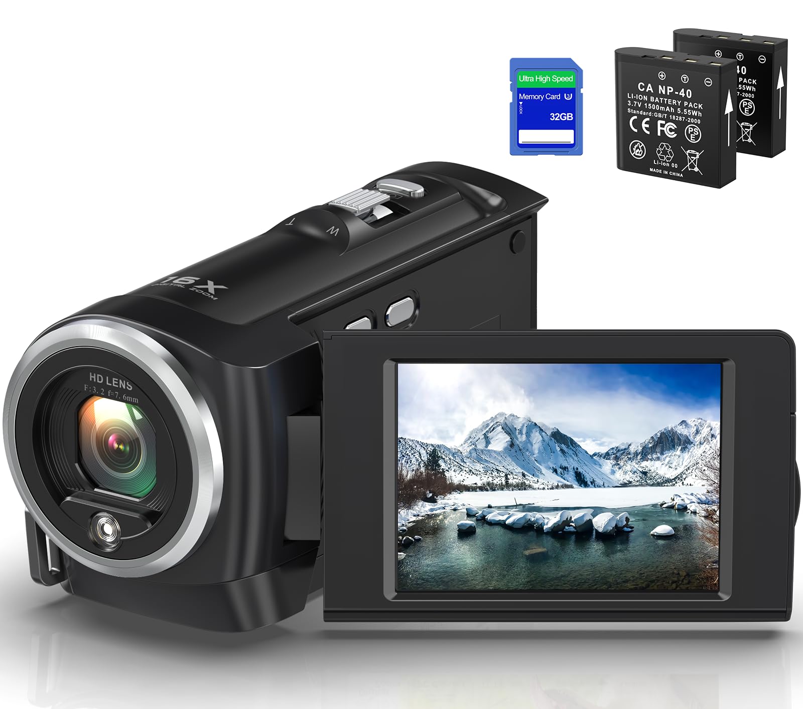 2.7K QHD 50MP Video Camera Camcorder with 16X Zoom & 270° Rotatable 2.8
