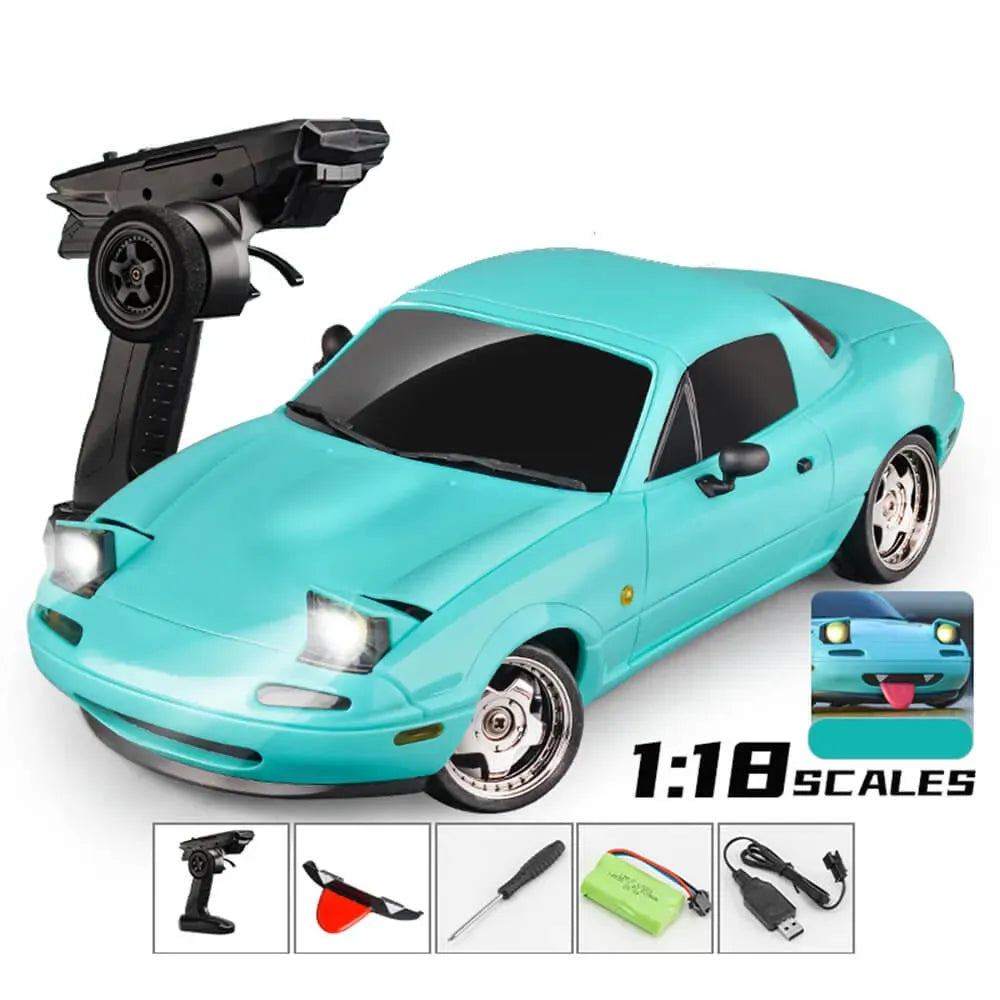 LDRC 1804 RC Drift Car Ready-to-Run 1/18 Scale Mazda MX-5 Gyro Version - 2.4G RWD Remote Control Car with LED Lights & Alloy Body - Perfect for Indoor/Outdoor Racing & Drifting Practice