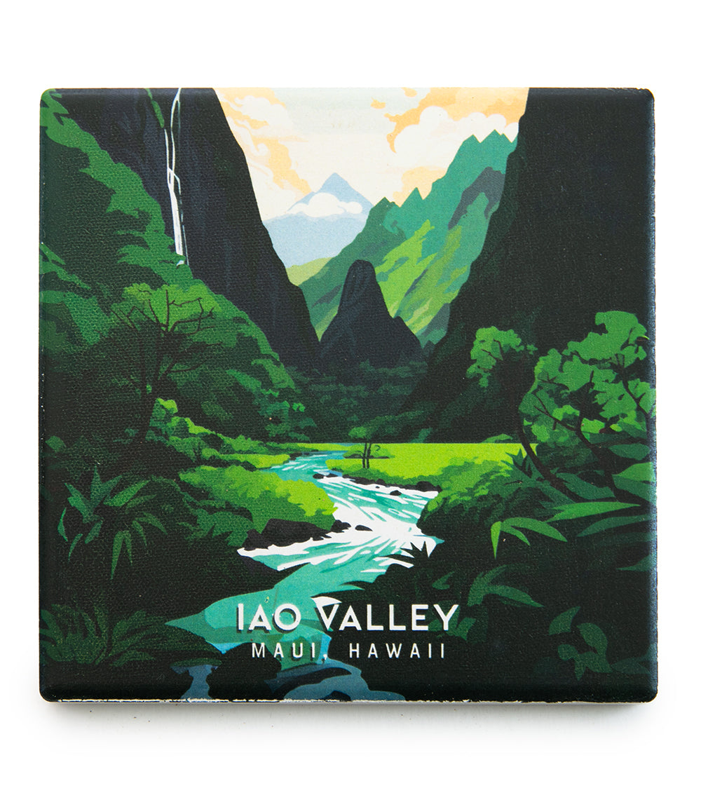 Hawaiian Iao Valley Scenic Travel Art Coaster Set - 4 Pack Absorbent Ceramic Drink Coasters for Home, Office, Bar - Perfect for Coffee, Tea, Beer & Wine Glasses
