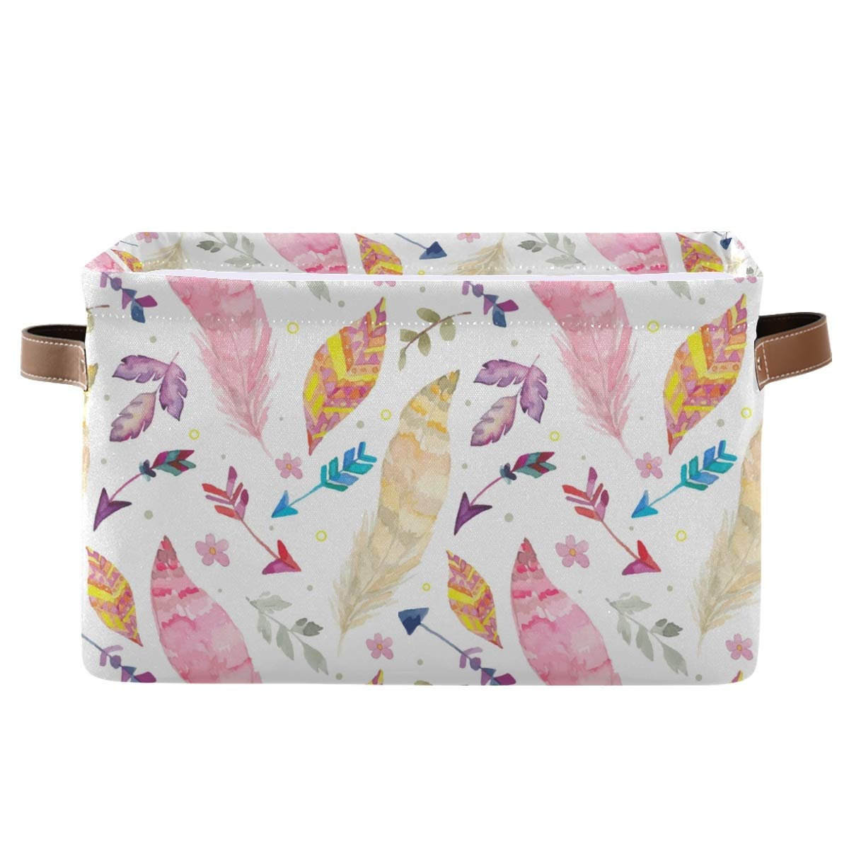 Square Storage Basket with Feathers Pattern - 2 Pack for Home & Office Organizing