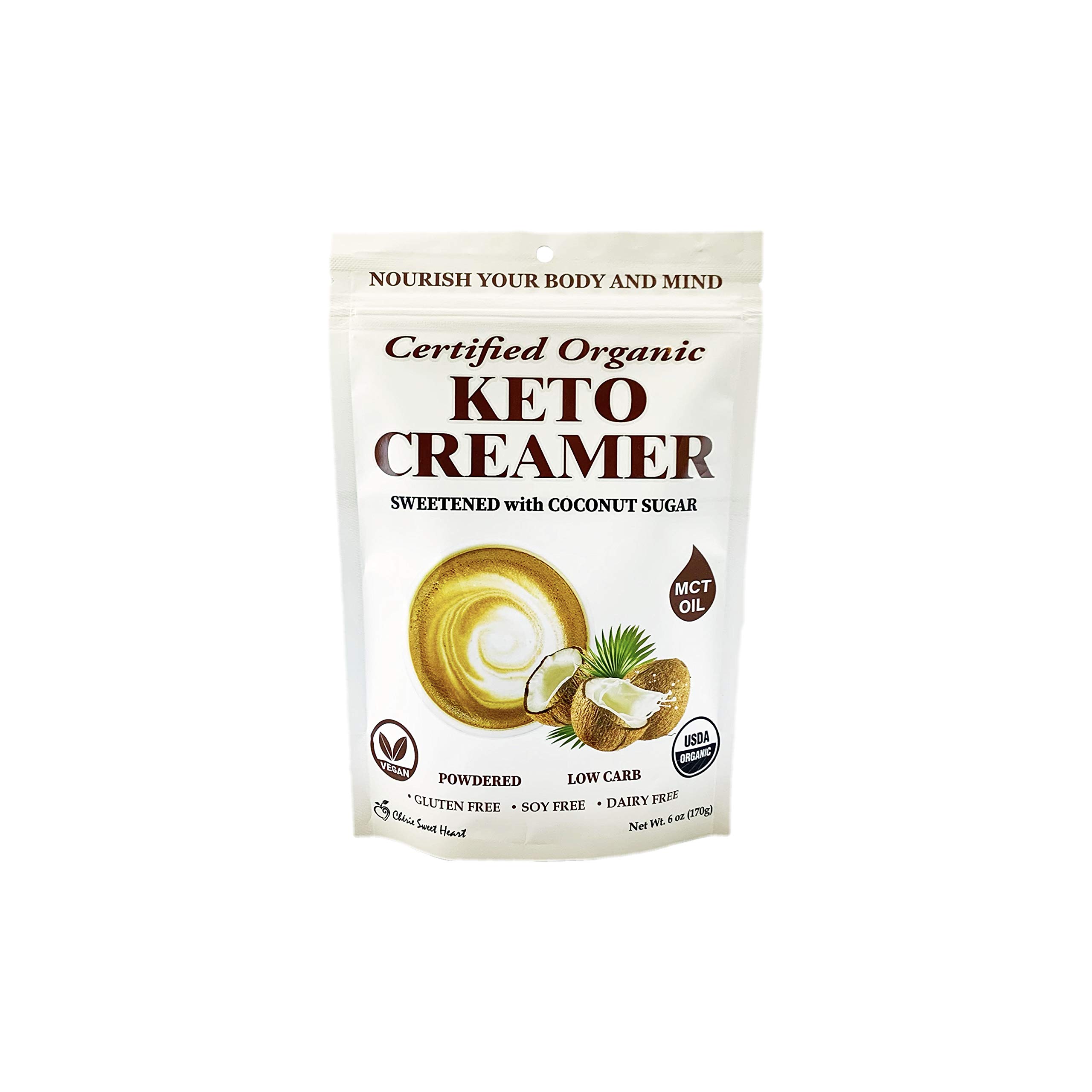 Organic Keto Coffee Creamer with MCT Oil - Dairy Free, Low Carb, Coconut Sugar Sweetened - Perfect for Bulletproof Coffee & Ketogenic Diet (6oz)