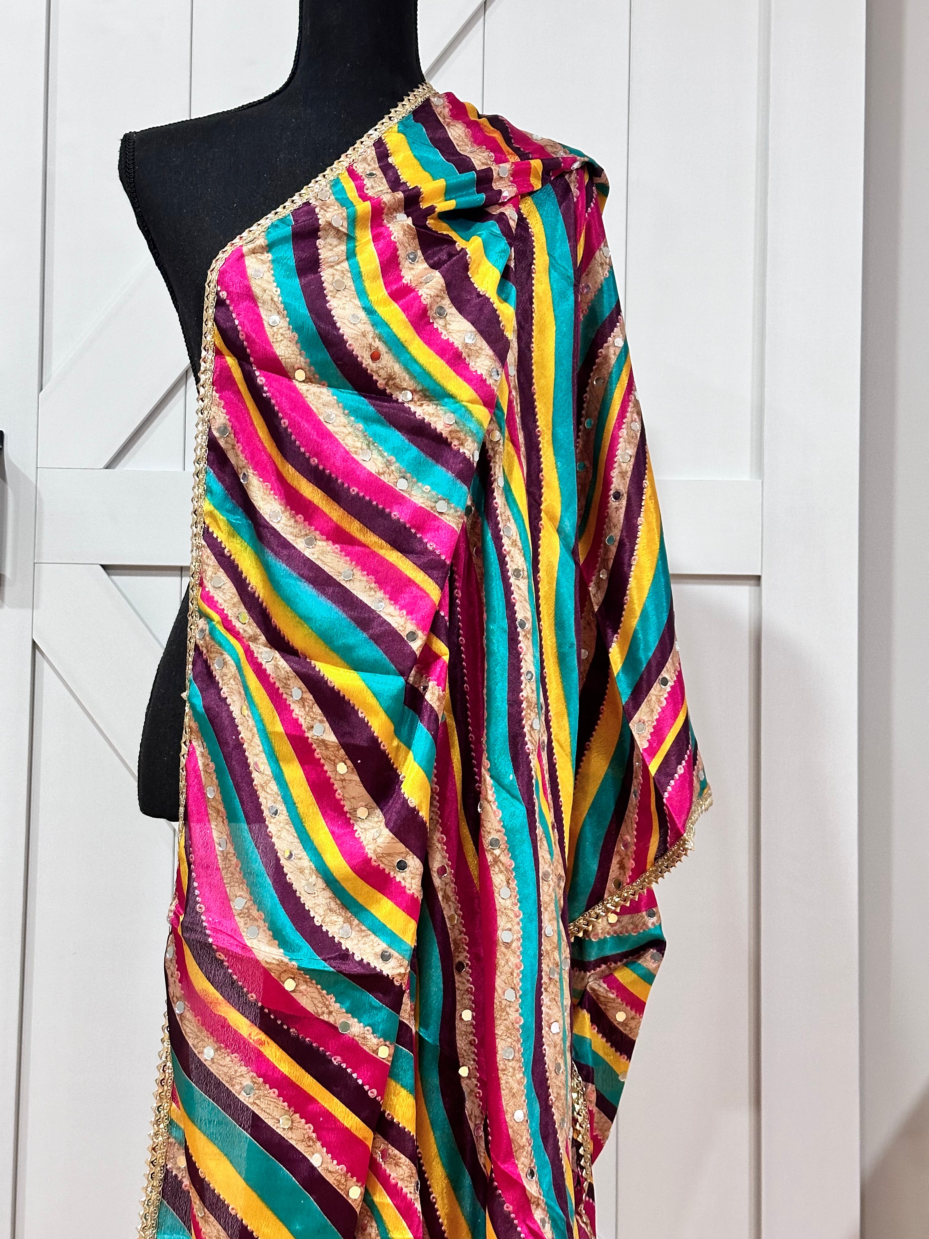 Phulkari Style Multicolor Dupatta - Handmade Indian Scarf for Women - Perfect for Weddings, Parties & Festivals