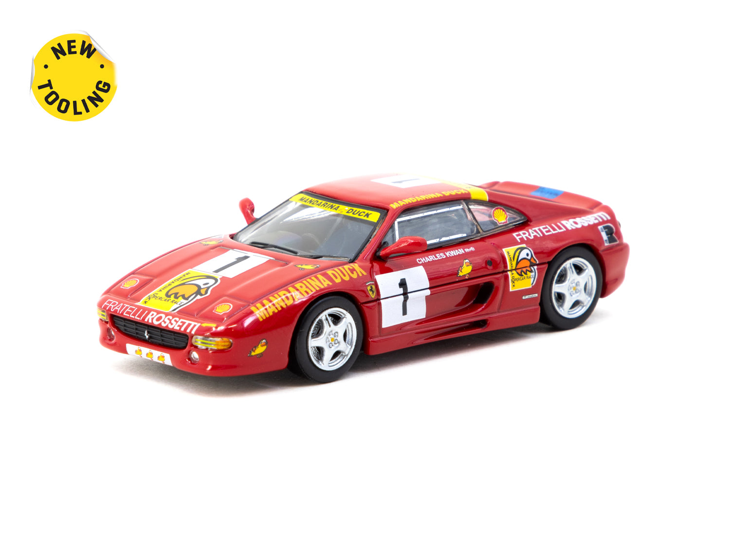 Tarmac Works 1/64 Scale Ferrari F355 Challenge Macau 1994 Winner #01 Charles Kwan Special Edition Diecast Model Car - Collectible Racing Toy for Display & Racing Enthusiasts