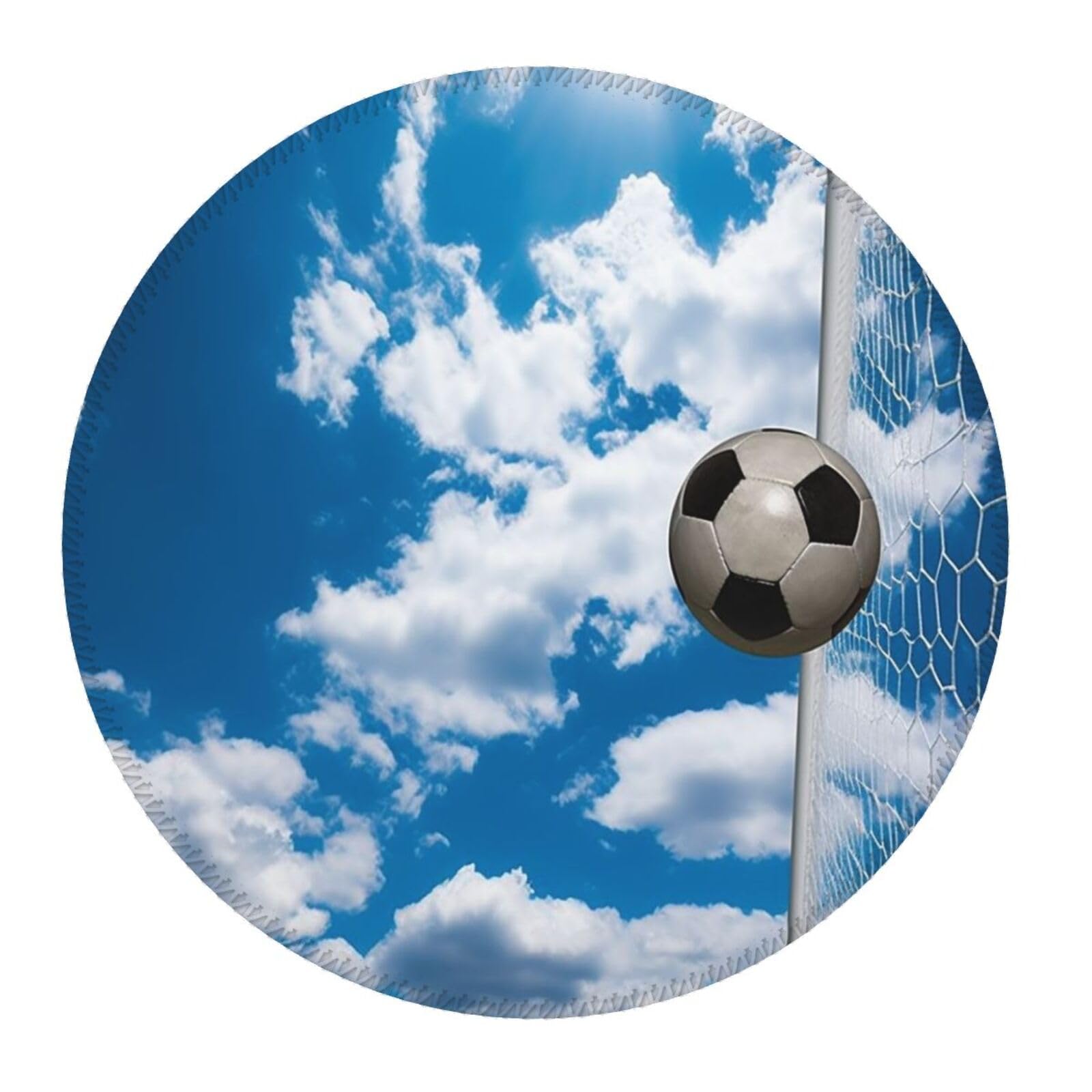 Non-Slip Football Blue-Sky Print Round Gaming Mouse Pad with Durable Stitched Edges - Ergonomic Rubber Base for PC, Laptop & Office Use - Perfect for Gamers, Work & Home Decor