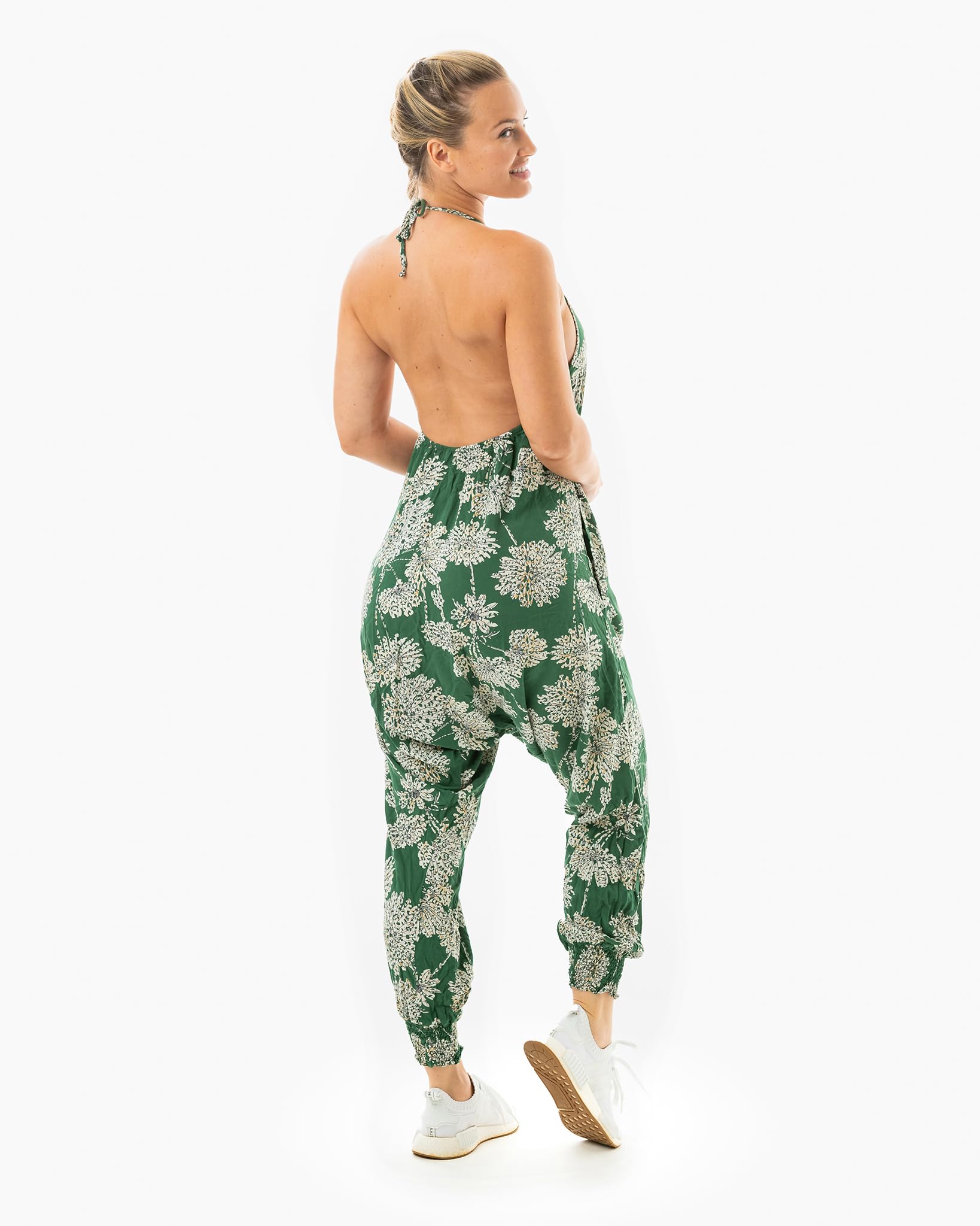 Buddha Pants Harem Jumpsuit for Women - Soft Cotton Comfortable Boho Jumpsuit with Pockets | Casual Summer Outfit for Yoga, Beach, Travel & Lounge Wear