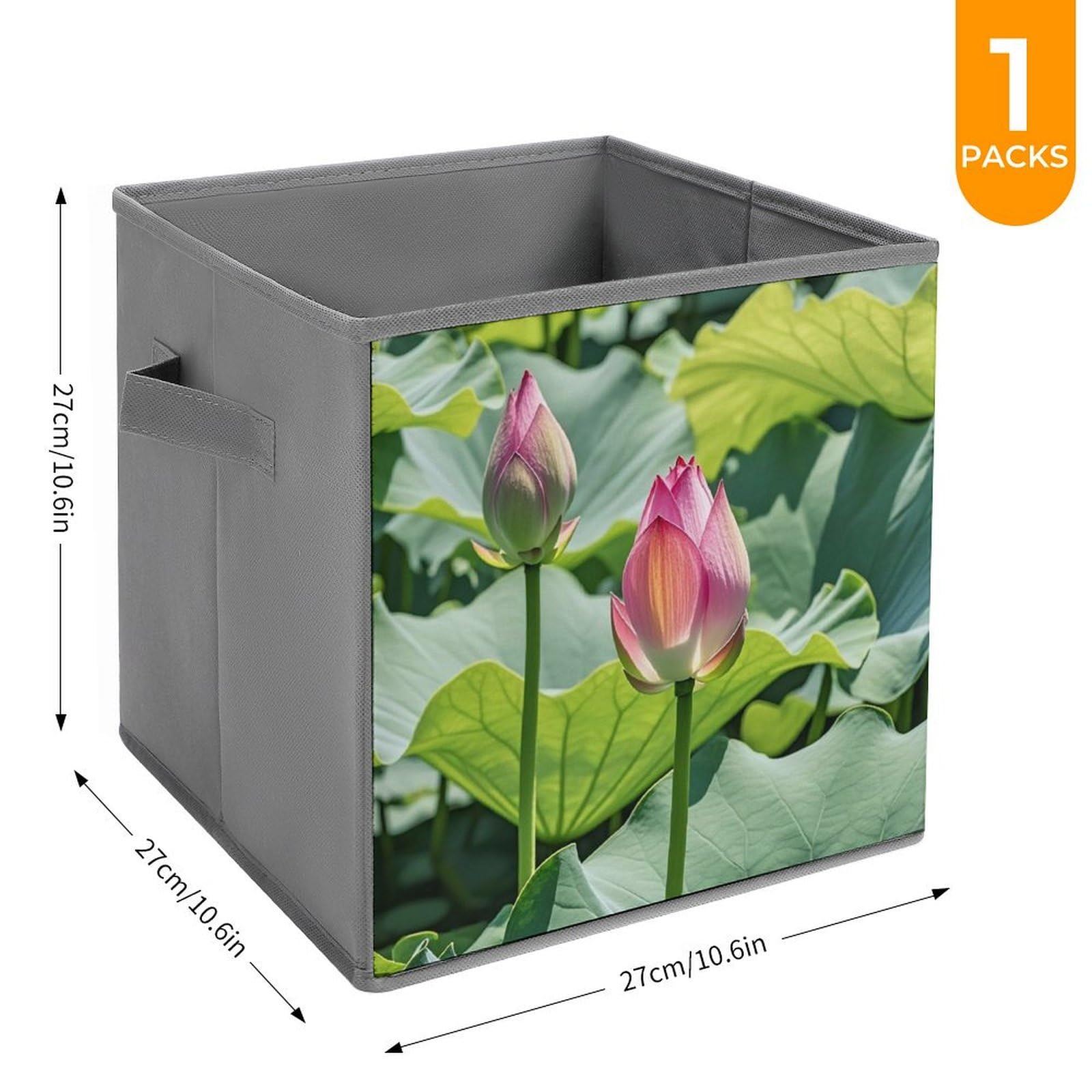 1PCS Foldable Storage Bins with Beautiful Lotus Flower Print - Large Capacity Storage Box with Handle for Home, Office & Playroom Organization - Perfect for Toys, Books & Clothes Storage