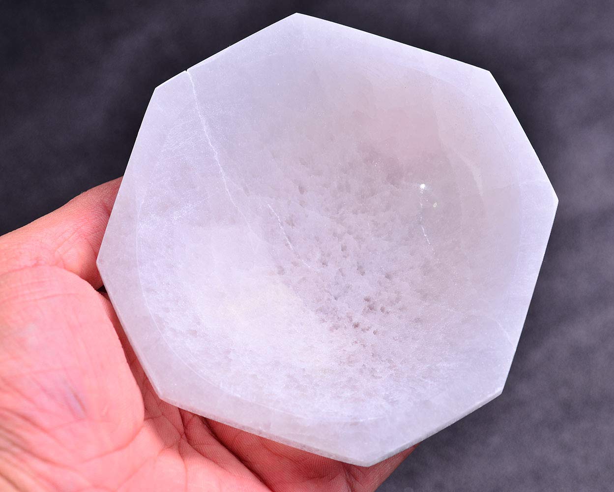 Hand-Carved JIC Gem Selenite Bowl - 4 Inch Octagonal Crystal Charging Plate for Cleansing & Energy Work | Perfect for Meditation, Reiki Healing & Home Decor