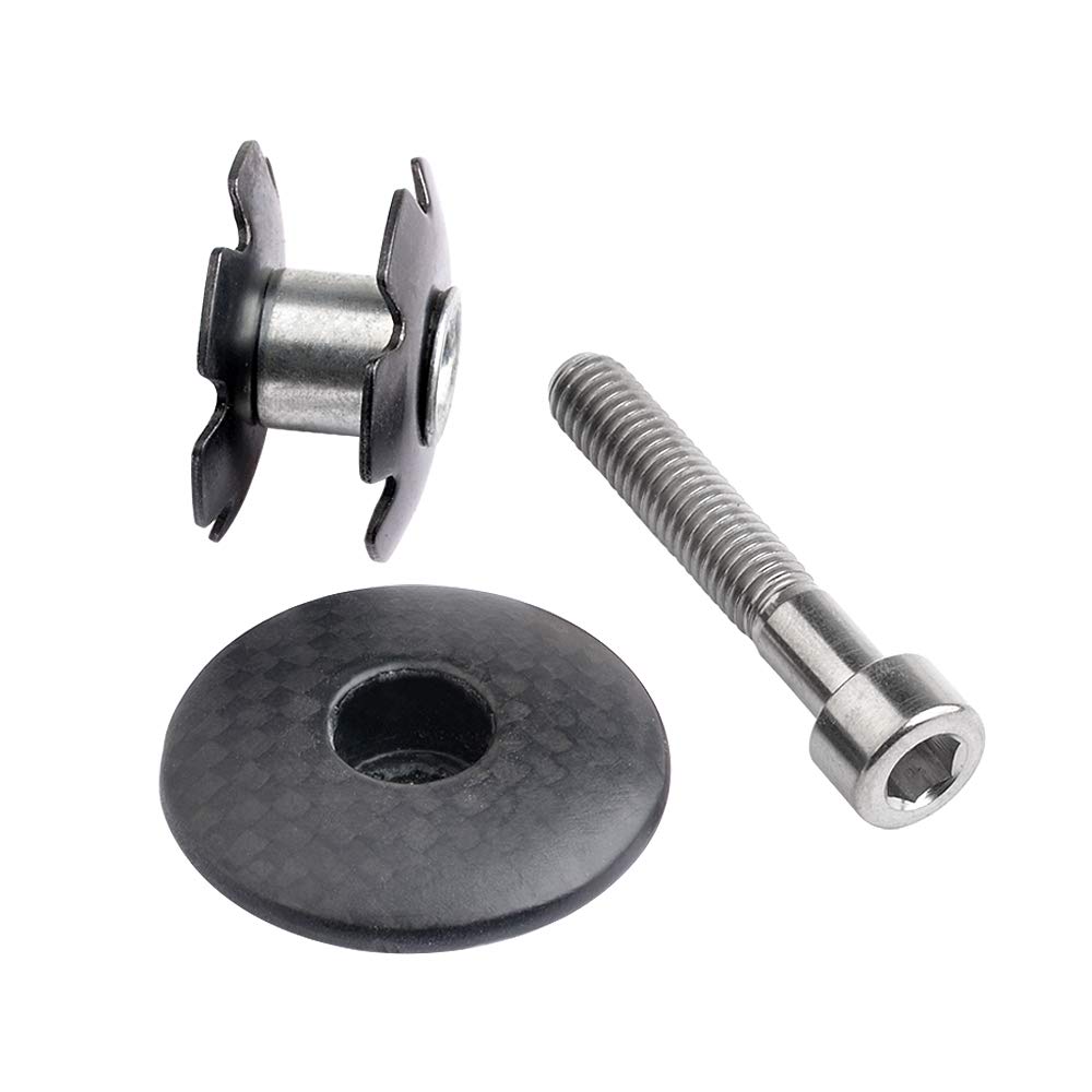 Premium Carbon Fiber Bike Headset Top Cap with M6x35mm Titanium Bolt & Star Nut - Compatible with 1-1/8