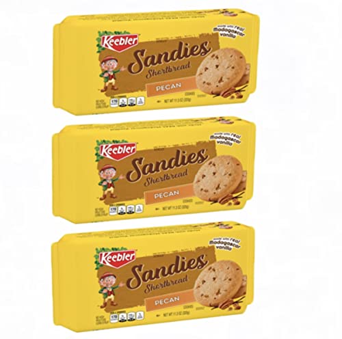 Keebler Pecan Sandies Shortbread Cookies - 11.3 Oz (Pack of 3) | Crunchy Butter Pecan Cookies | Perfect for Snacking, Gift Baskets & Holiday Desserts