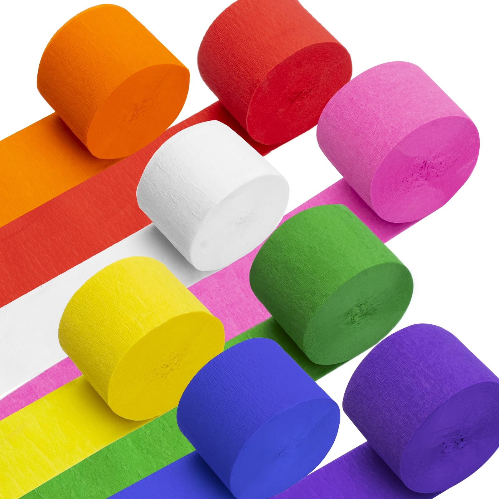 8 Rolls 656Ft Colorful Crepe Paper Streamers - Rainbow Party Decorations for Birthday, Wedding, Bridal Shower, Baby Shower, New Year, Christmas & Engagement Parties | DIY Craft Supplies & Festive Home Decor