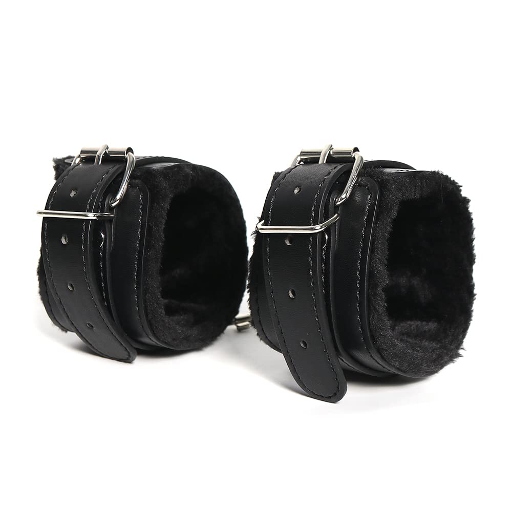 Premium Adjustable BDSM Handcuffs for Wrist & Ankle - Soft PU Leather Bondage Restraints for Couples, Fetish & SM Play - Black Sex Toys for Adults - Perfect for Bedroom Roleplay & Spicing Up Relationships