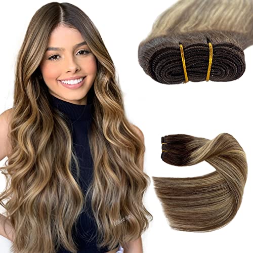 #Balayage Brown with Light Caramel Blonde Highlights Hair Wefts