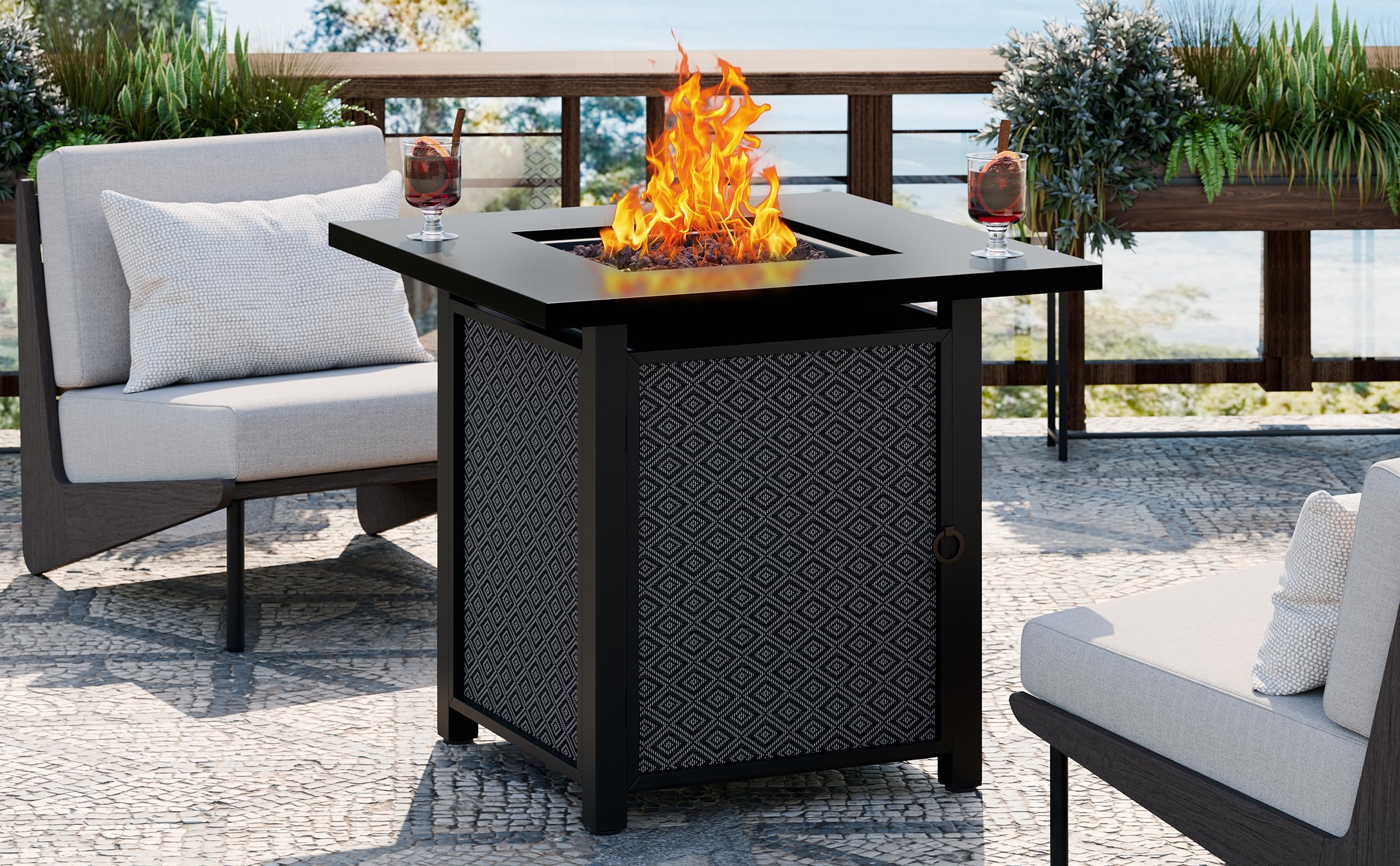 30 Inch Outdoor Propane Fire Pit Table with Removable Lid & Lava Rocks - 40,000 BTU Waterproof Cover - Durable Metal Frame - Perfect for Patio, Garden, Backyard & Camping (Grey)