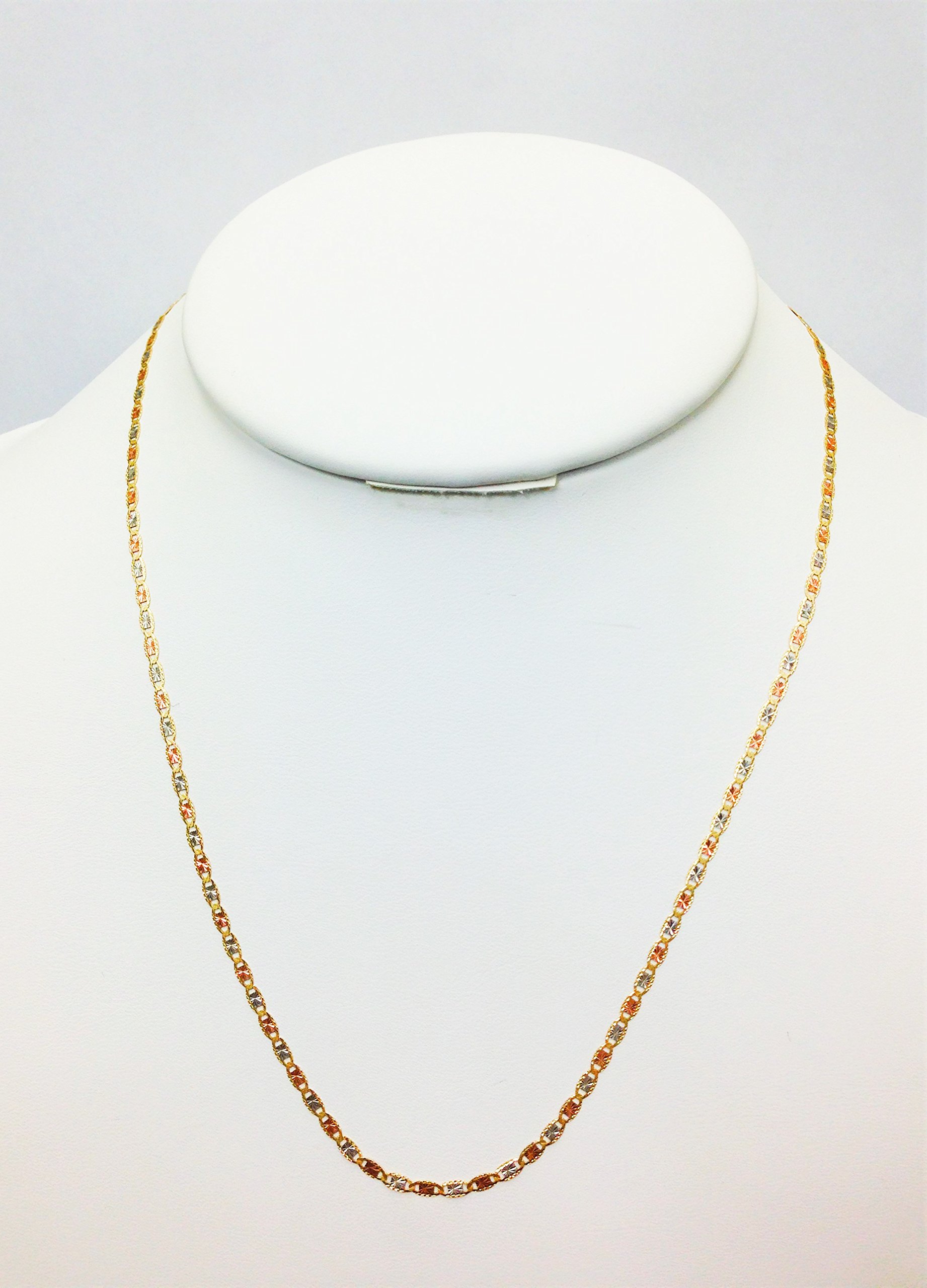 14K Tri-Tone Gold Necklace - Yellow, White & Rose Gold 2.5mm Chain (16