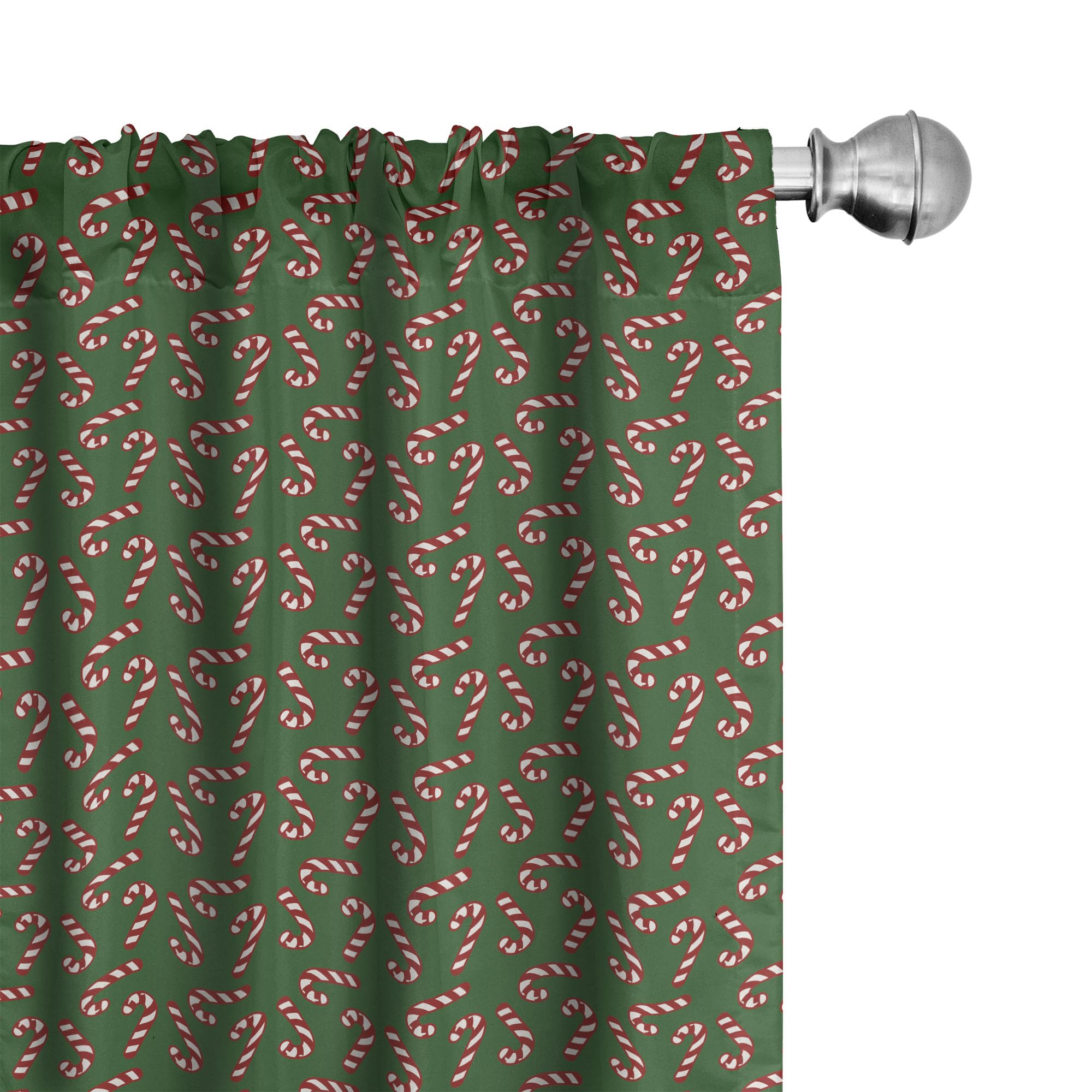 Ambesonne Christmas Window Curtains - Candy Canes & Lollipops Holiday Pattern, Lightweight Xmas Decor 2-Panel Set with Rod Pocket, 28