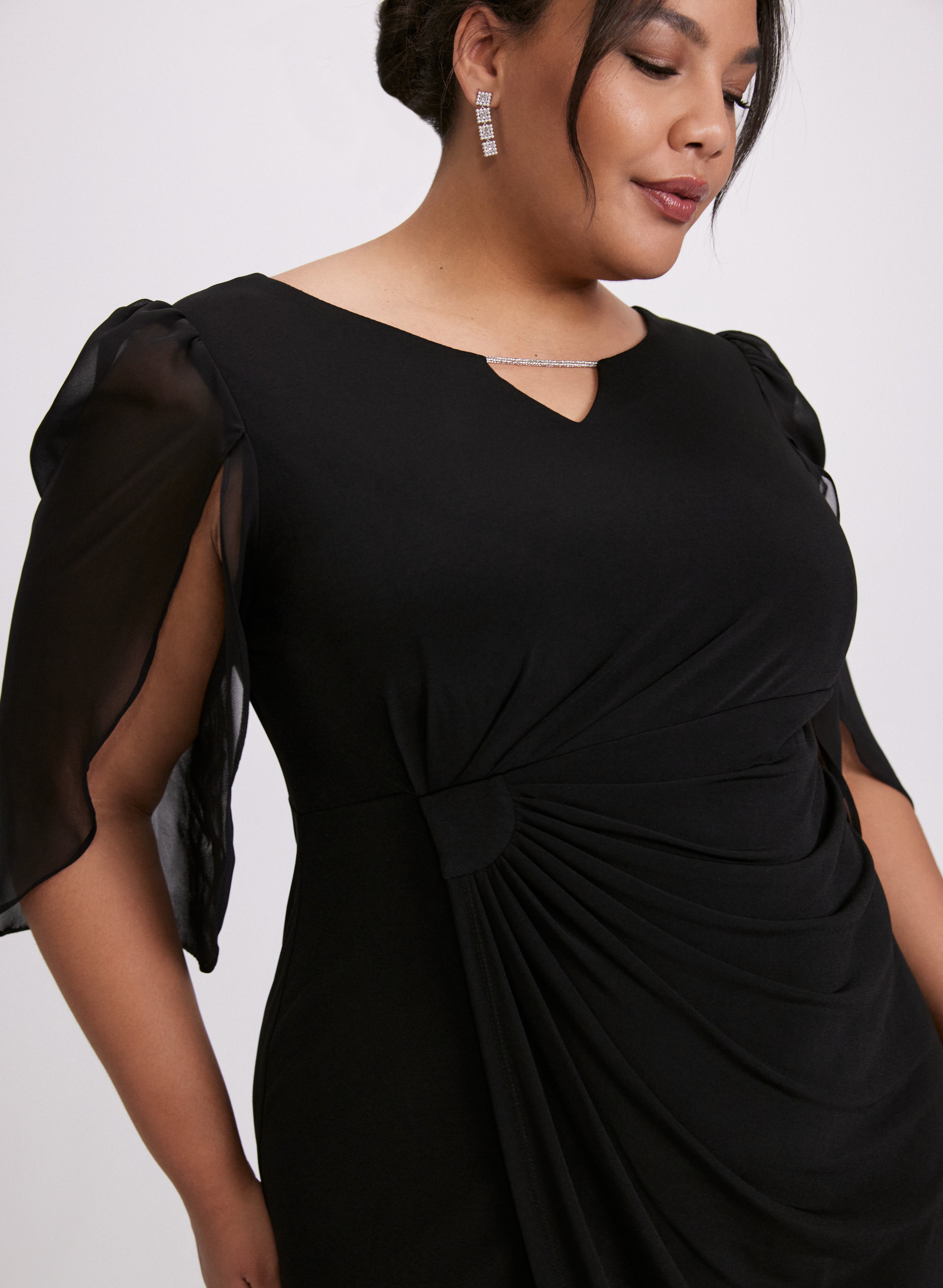 Elegant Chiffon Sleeve Dress for Women - Flowy Summer Party Dress with Ruffled Sleeves - Perfect for Weddings, Cocktail Parties & Date Nights