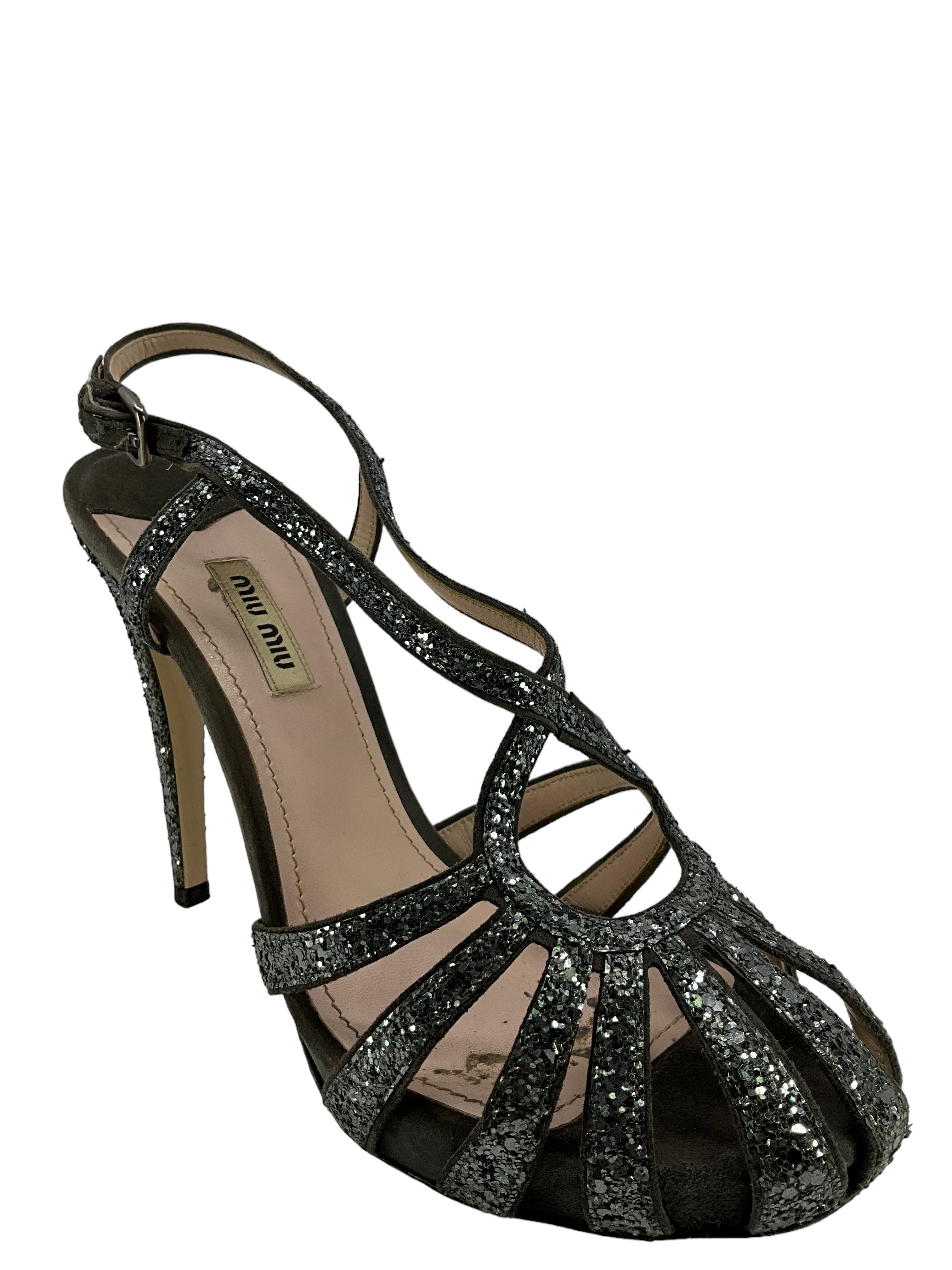 Miu Miu Embellished Leather Sandals Women's Size 10 - Luxury Designer Summer Shoes for Beach, Vacation & Wedding Occasions