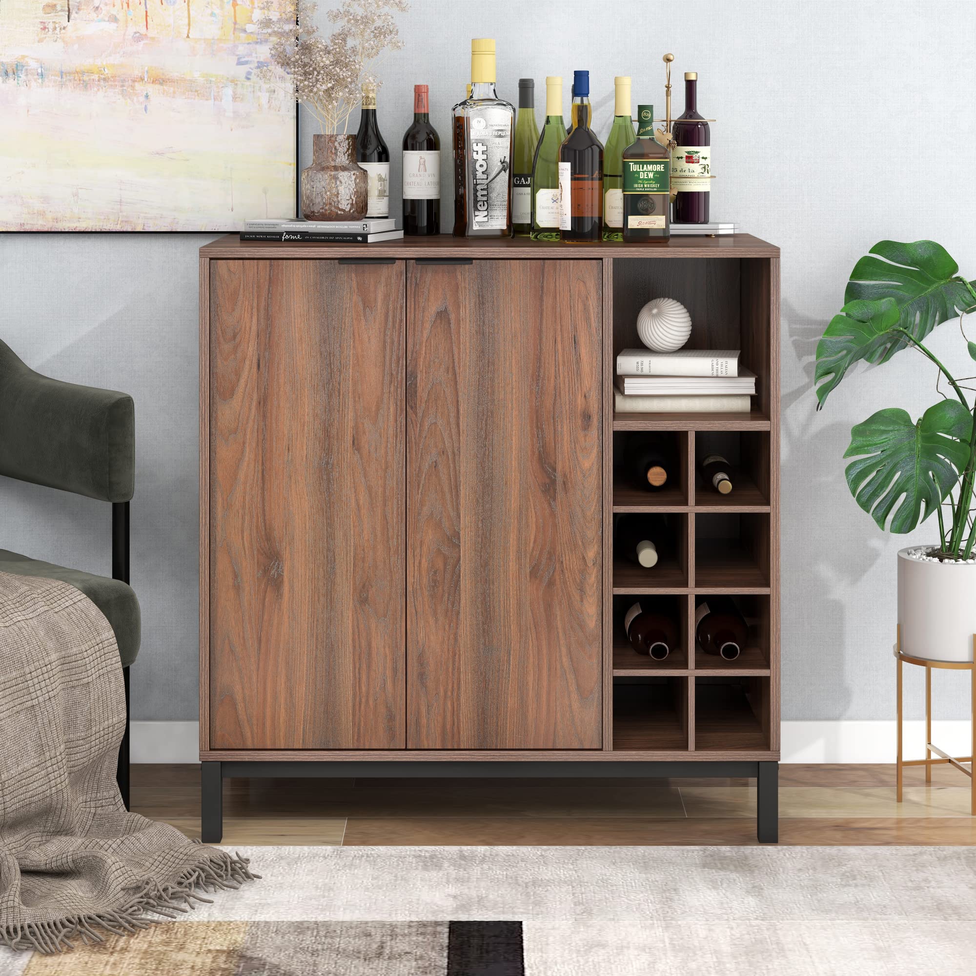 Stylish Sideboard Buffet Cabinet with Storage - Coffee Bar & Wine Rack Organizer for Entryway, Living Room, Dining Room | Brown Finish | Perfect for Home Entertaining & Space Saving