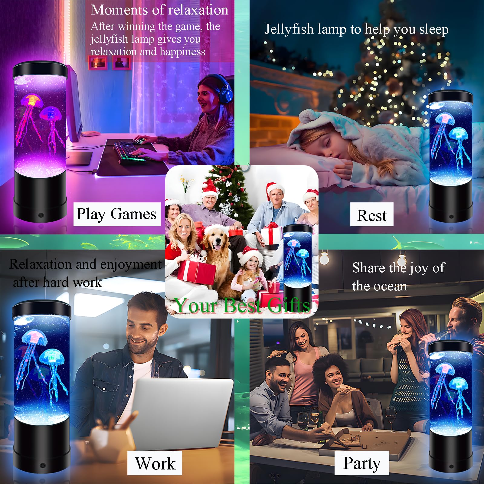 7 Color Changing Jellyfish Lamp - USB/Battery Powered Night Light, Aquarium Desk Lamp for Home, Bedroom, Office - Perfect Gift for Kids, Adults - Creates a Relaxing Ambiance for Study, Sleep & Meditation