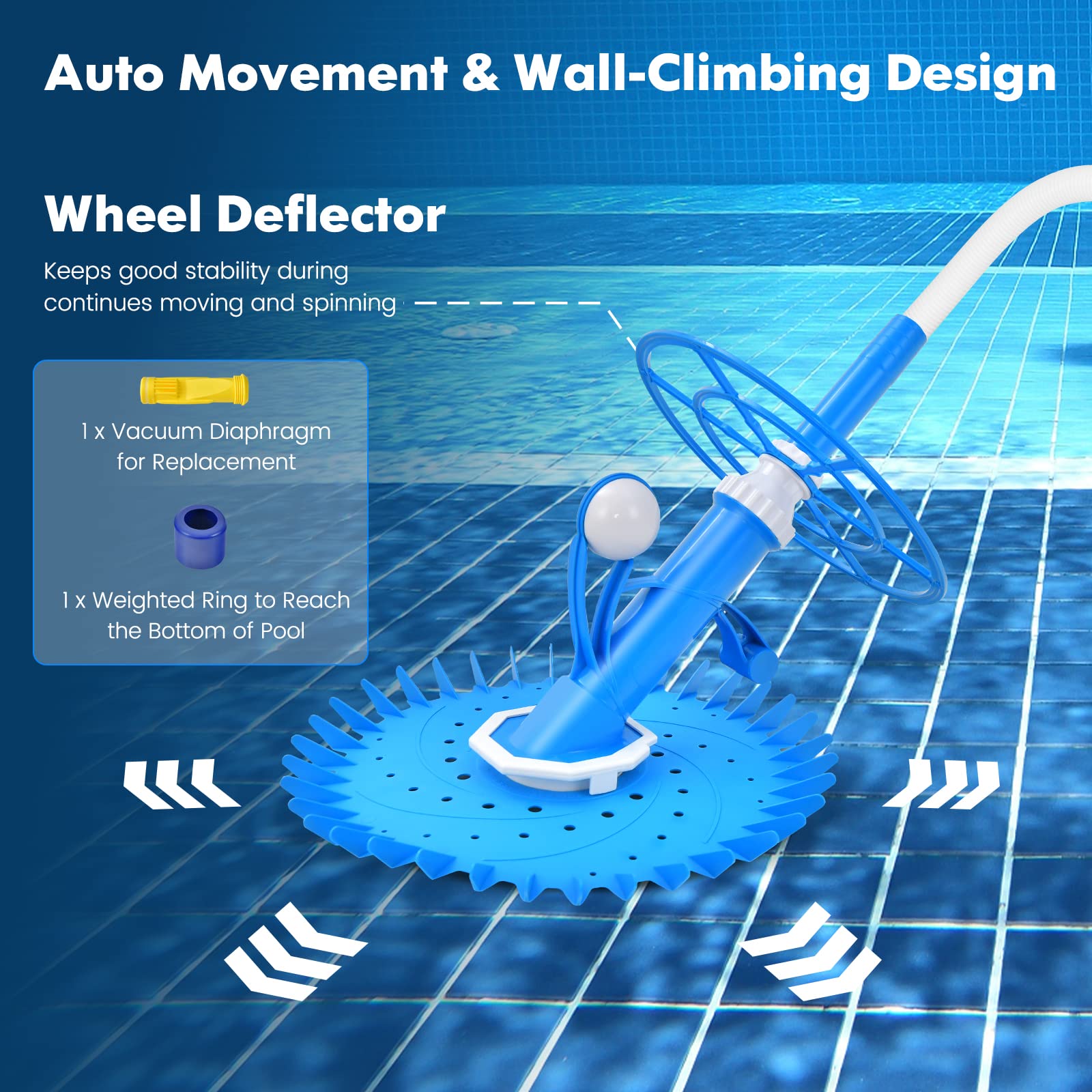 AFSTAR Automatic Pool Vacuum Cleaner - Cordless Suction-Side Pool Sweeper with 36-Fin Disc & 33FT Extension Hoses for In-Ground/Above Ground Pools - Efficient Cleaning for Floors & Walls - Perfect for Backyard, Vacation Homes & Community Pools