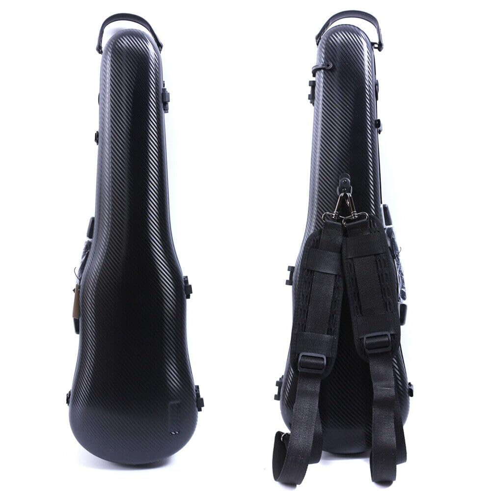 Premium 4/4 Full Size Violin Case - Carbon Fiber Hard Shell, Lightweight & Durable, Anti-Scratch Protection, Built-in Hygrometer, Backpack Design (Black) - Perfect for Travel, Performances & Professional Musicians