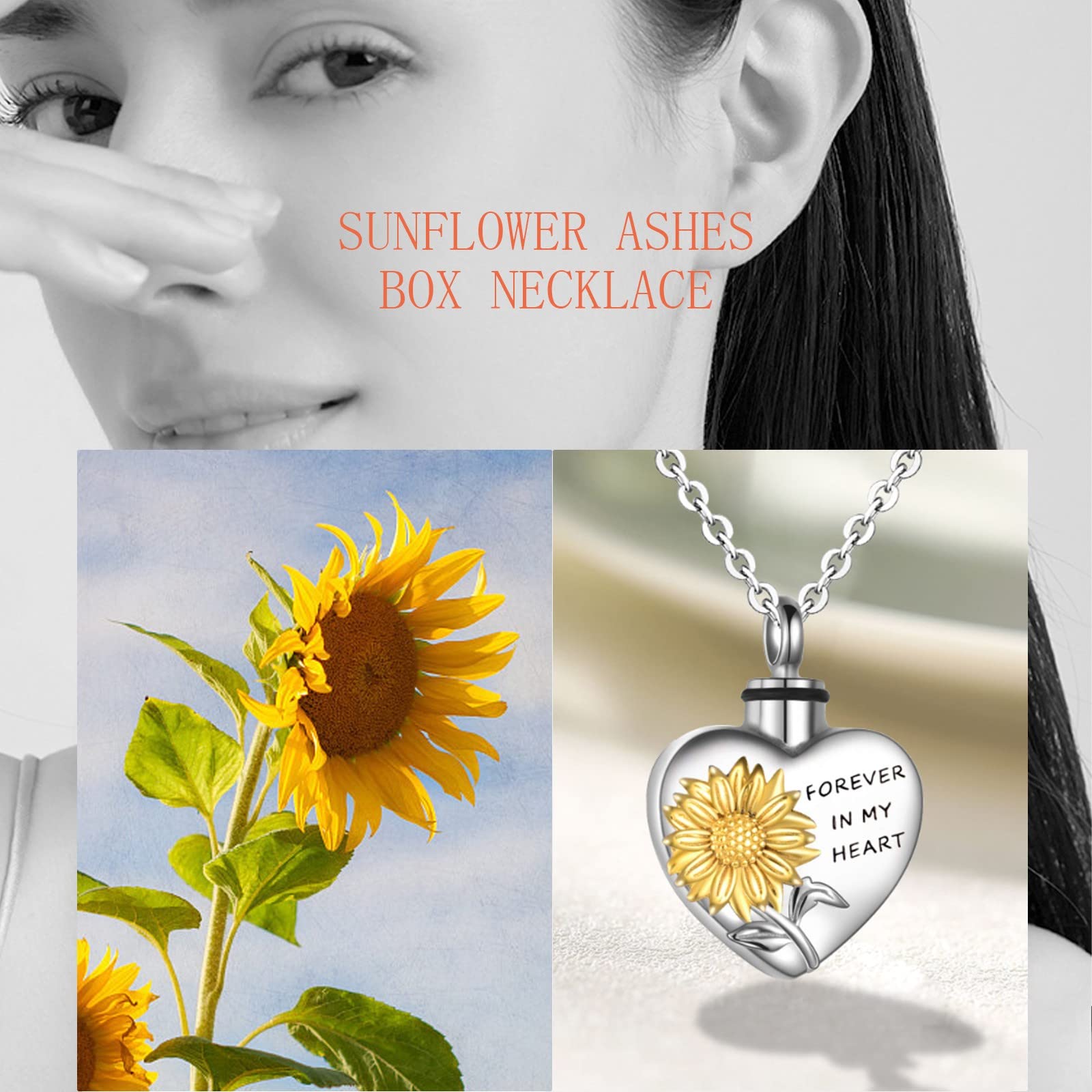 2 Initial Necklaces for Women - Sunflower Memorial Jewelry for Ashes - Personalized Keepsake Pendant for Loved Ones & Pets (Silver, 2.1x1.5cm) - Perfect Sympathy Gift for Loss of Mother, Father, or Dog