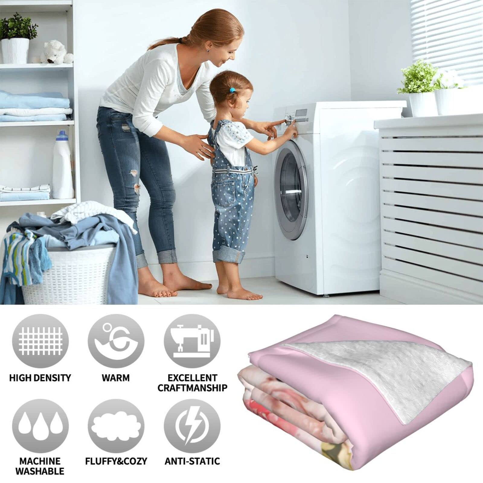 Soft Pink Pig & Roses Fleece Throw Blanket - Ultra Cozy Microfiber Blanket for Kids, Bed, Couch & Living Room - Perfect for Snuggling, Gifts & Nursery Decor