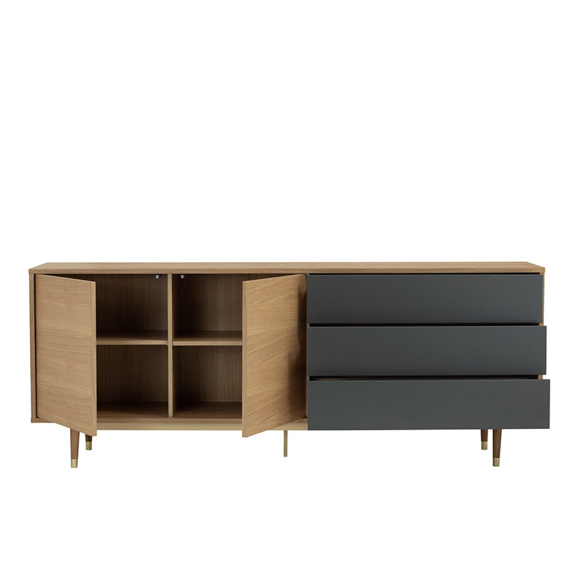 Houston 200cm Oak & Grey Sideboard Buffet Cabinet - Modern Dining Room Storage for Dishes, Linens & Entertaining Essentials