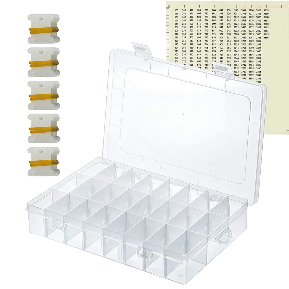Premium Embroidery Floss Organizer Kit - 552 Pcs Floss Thread Set with 50 White Plastic Bobbins & 24-Slot Adjustable Grid Box - Perfect for Cross Stitch, Needlework & DIY Craft Projects