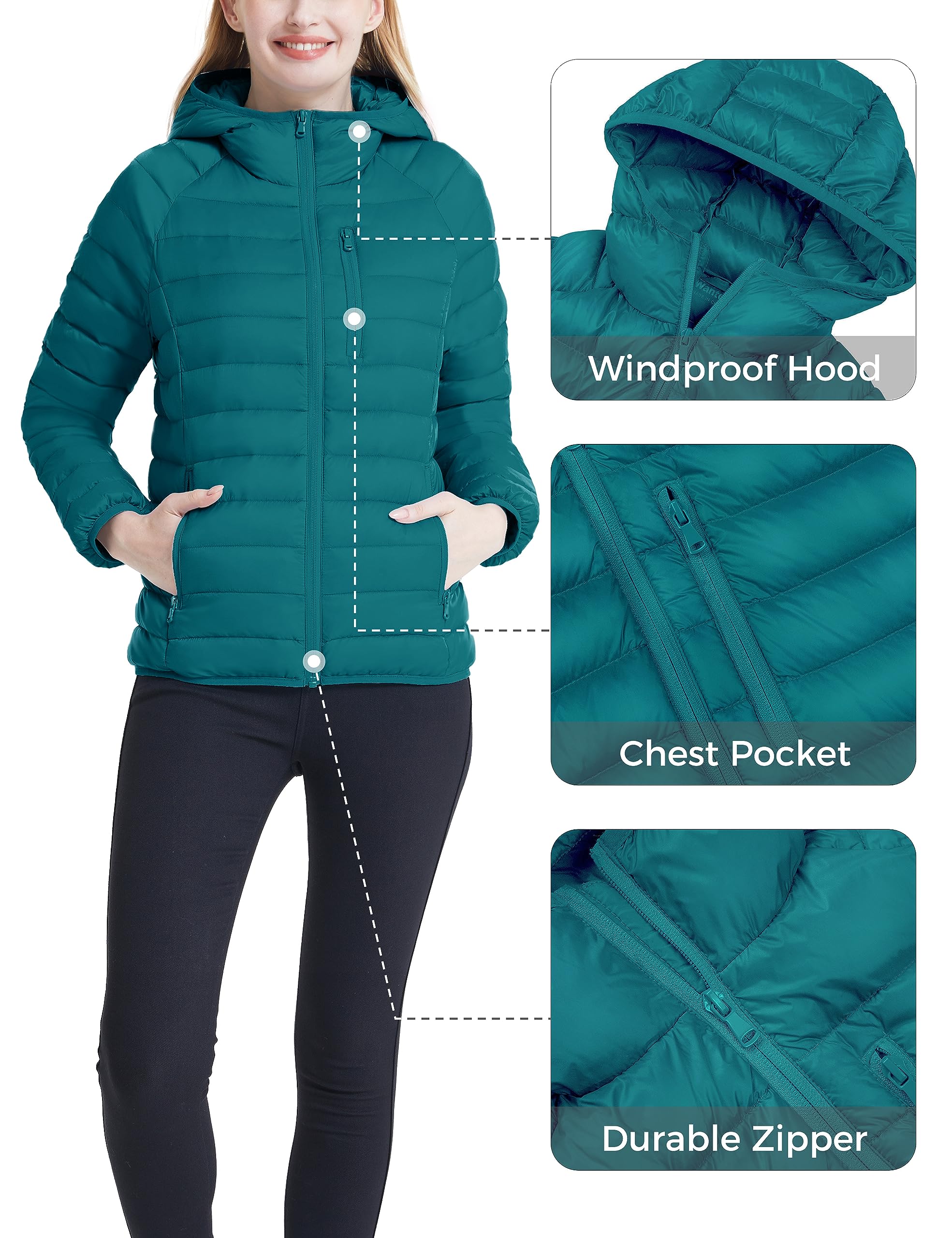 Wantdo Women's Lightweight Packable Down Jacket - Hooded Winter Puffer Coat for Outdoor Activities, Travel & Cold Weather