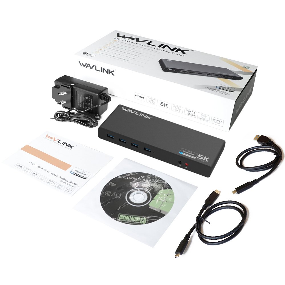 WAVLINK 5K USB C Docking Station - Dual 4K HDMI & DisplayPort, 6 USB 3.0 Ports - Compatible with Windows & Mac - Perfect for Home Office & Multi-Monitor Setup