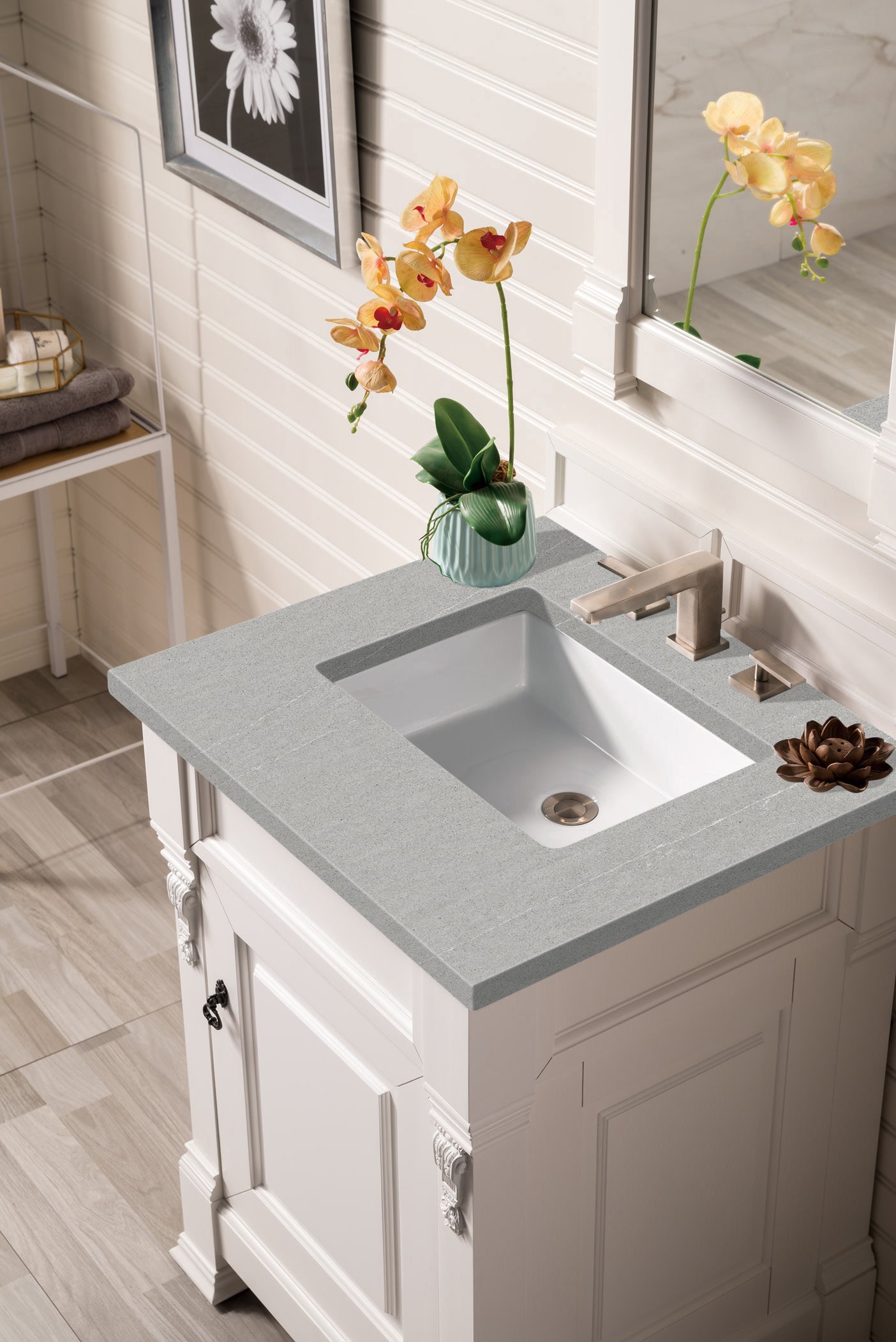 Brookfield 26 Inch Single Bathroom Vanity Set with Bright White Finish & 3CM Eternal Serena Quartz Countertop – Perfect for Modern Bathrooms, Small Spaces & Home Renovations