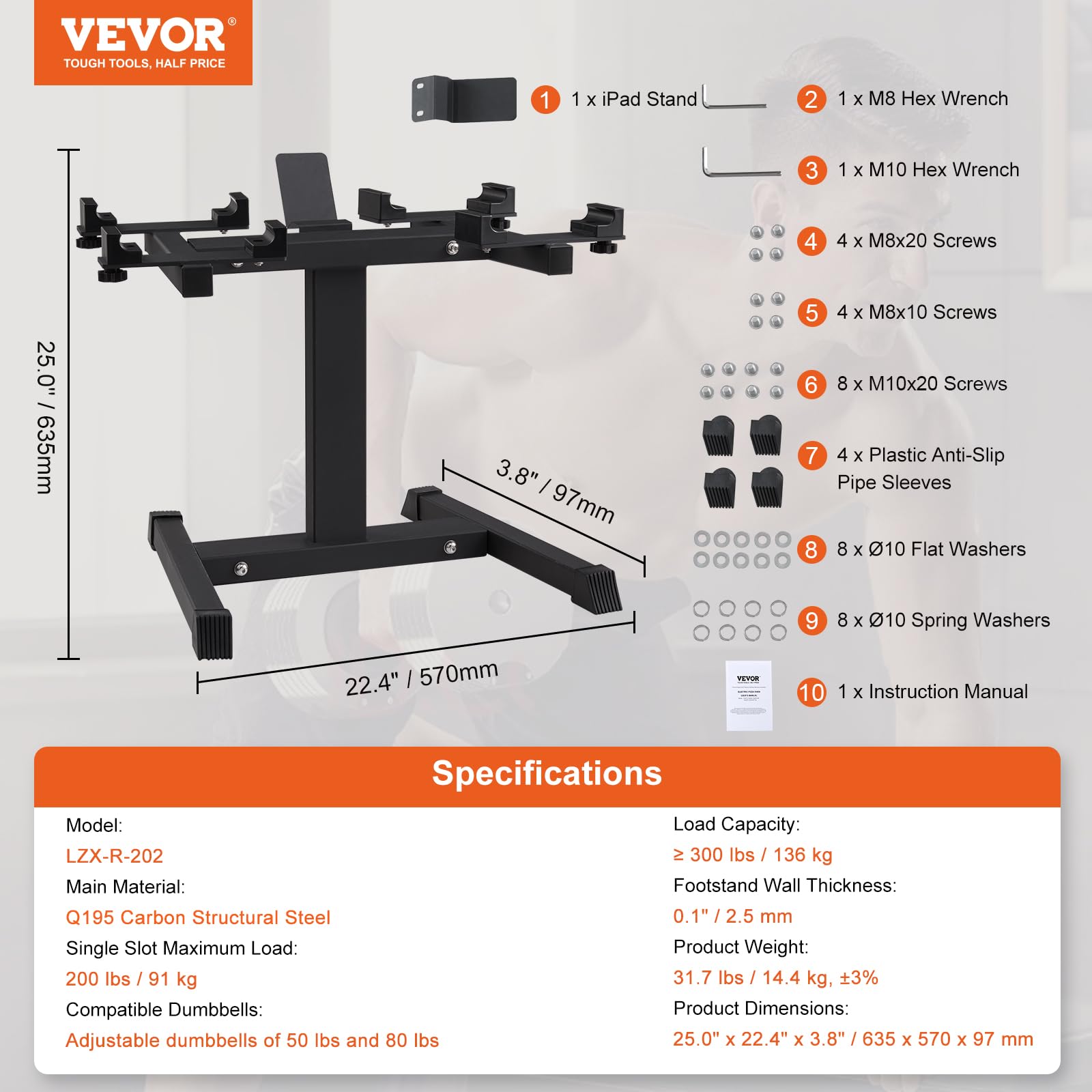 VEVOR Adjustable Dumbbell Stand - 160 lbs Capacity Home Gym Rack with Media Shelf | Compact & Safe Weight Holder for Dumbbells | Perfect for Strength Training, Home Workouts & Space-Saving Fitness Storage