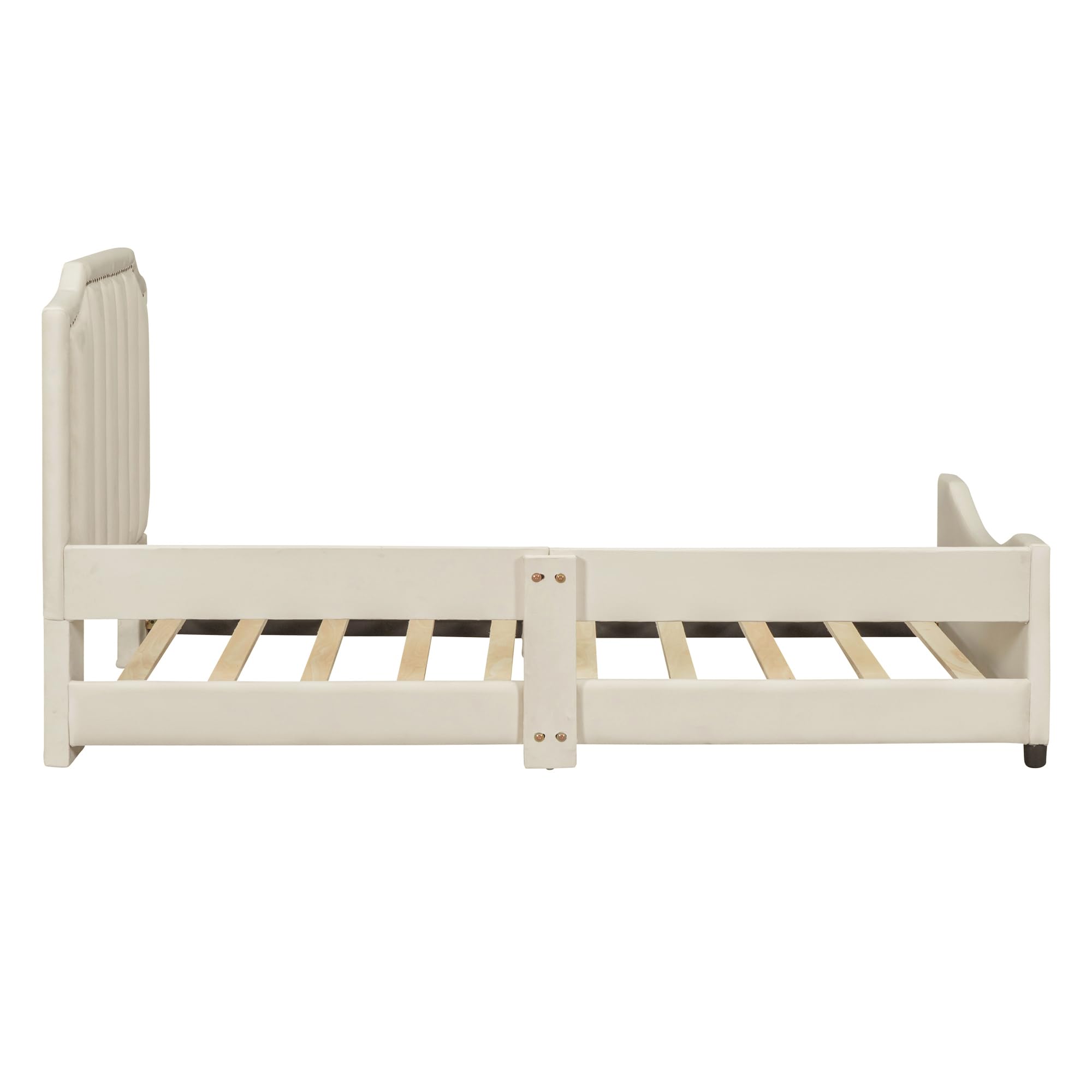 Harper & Bright Designs Velvet Upholstered Twin Daybed Frame for Kids - Classic Stripe Headboard, Sturdy Wood Construction, Beige | Perfect for Children's Bedroom, Guest Room, or Playroom Decor