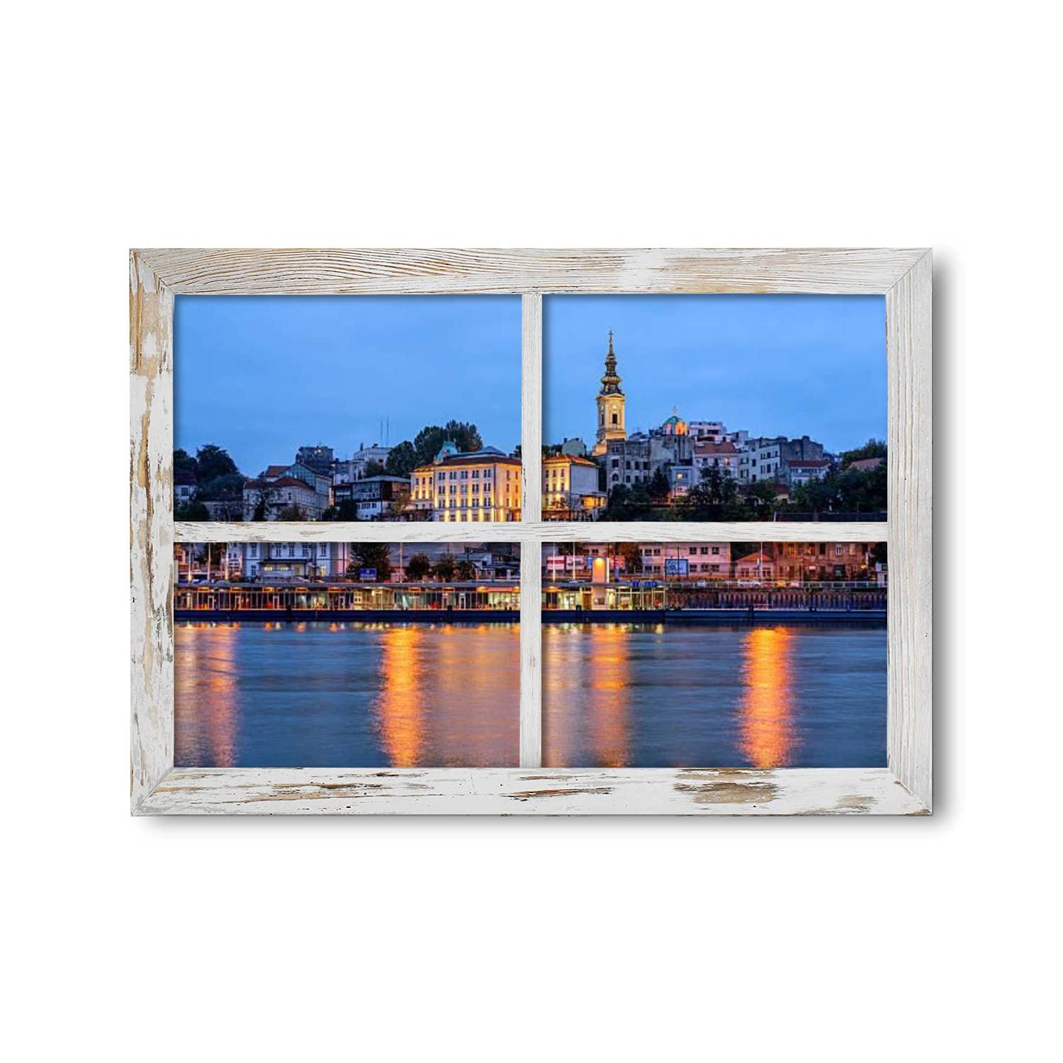 3D Fake Window Wall Art - Belgrade Cityscape Canvas Print, Framed Wall Decor Poster 20