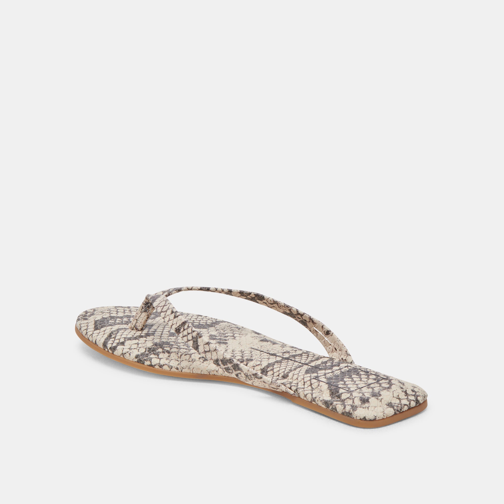 LAYNEY Women's Sandals - Black & White Embossed Snake Print Flat Sandals for Summer, Beach, and Casual Outfits