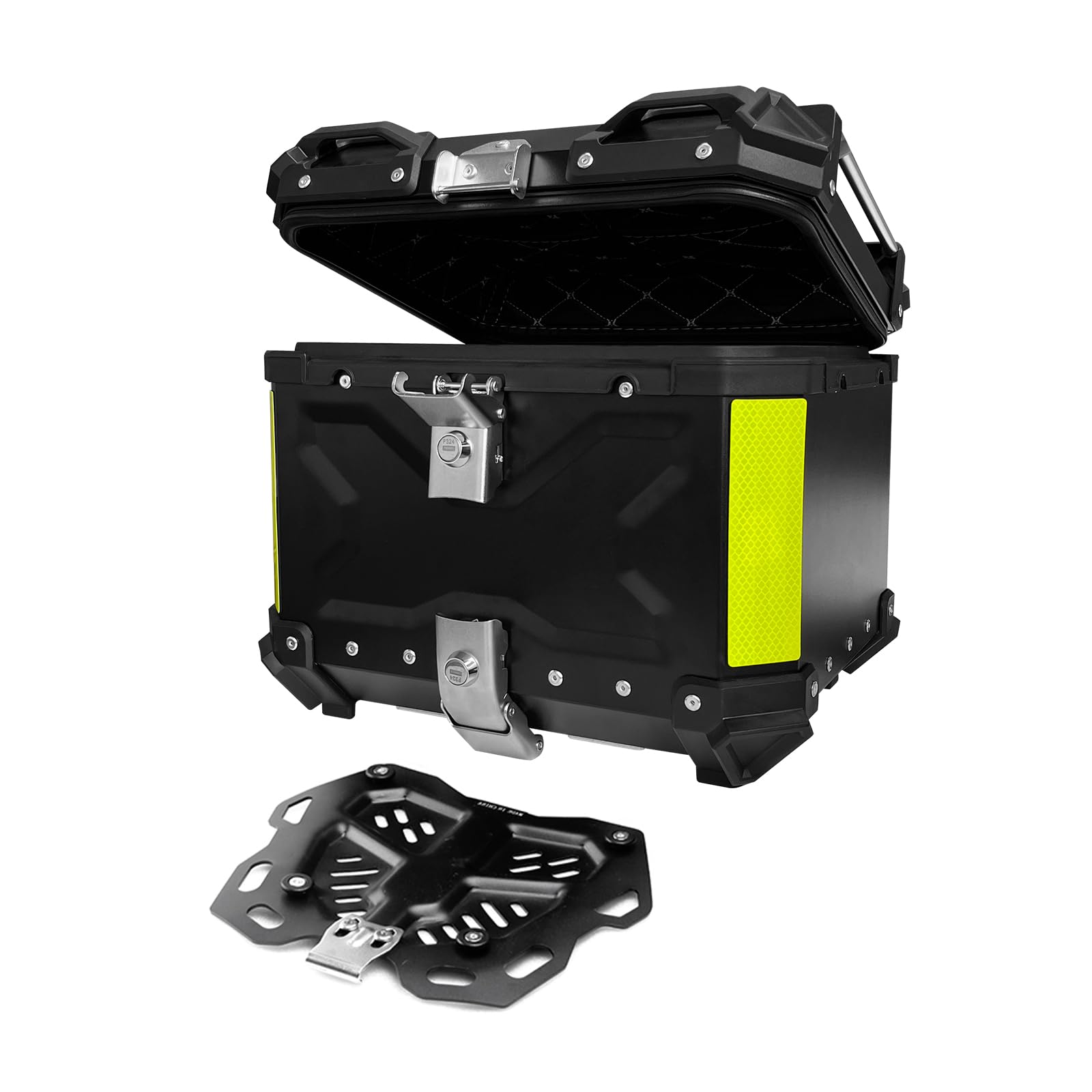 Universal 35L Aluminum Motorcycle Top Case with Security Lock - Waterproof Helmet Luggage Storage for Harley, Honda, Yamaha (Black) - Perfect for Commuting, Touring & Road Trips