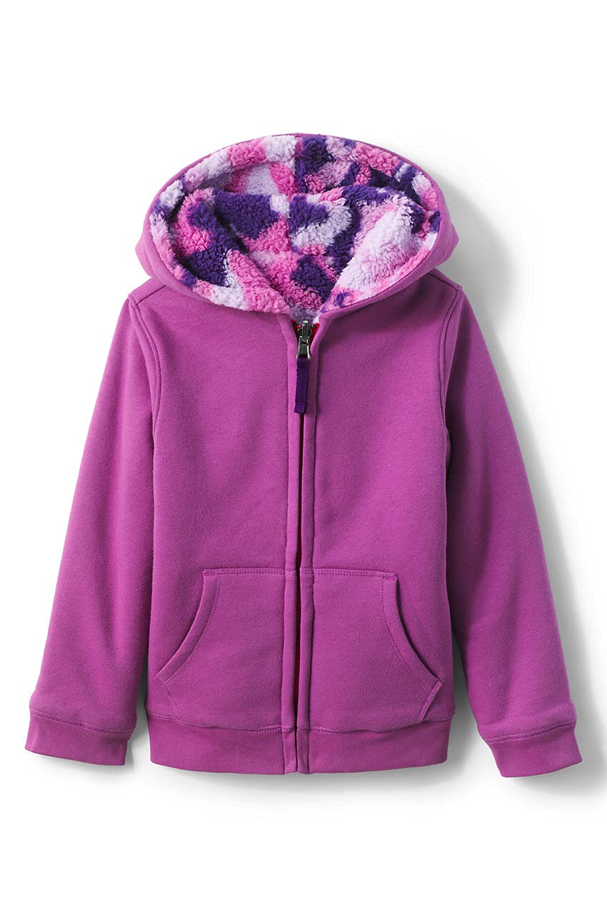Lands' End Kids Sherpa Lined Zip Hoodie - Warm Fleece-Lined Jacket for Boys & Girls - Cozy Winter Outerwear for School & Outdoor Play