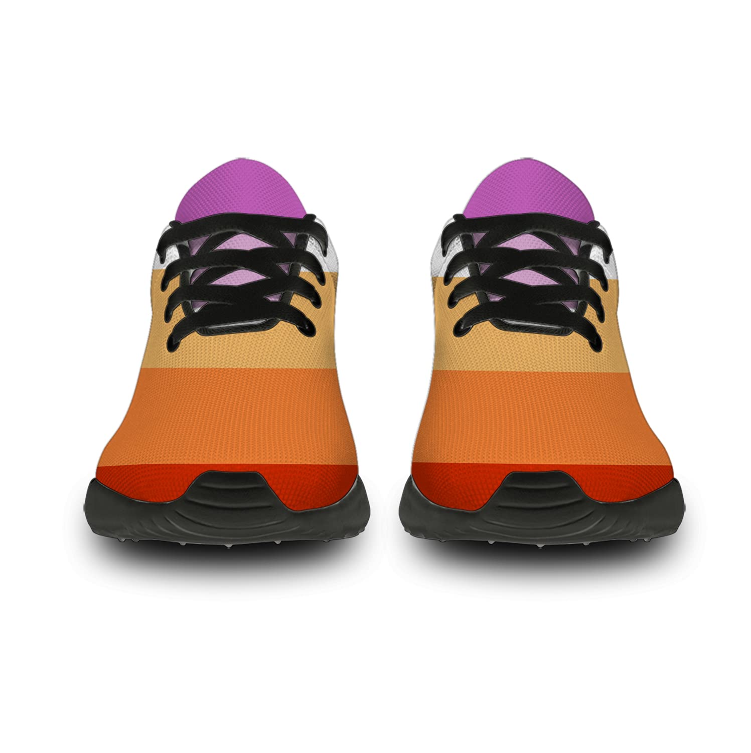 LGBTQ Pride Running Shoes for Men & Women - Comfortable Walking & Tennis Sneakers with Sunset Lesbian Flag Design - Size 10 Men/11.5 Women in Black - Perfect for Pride Parades, Gym Workouts & Casual Wear