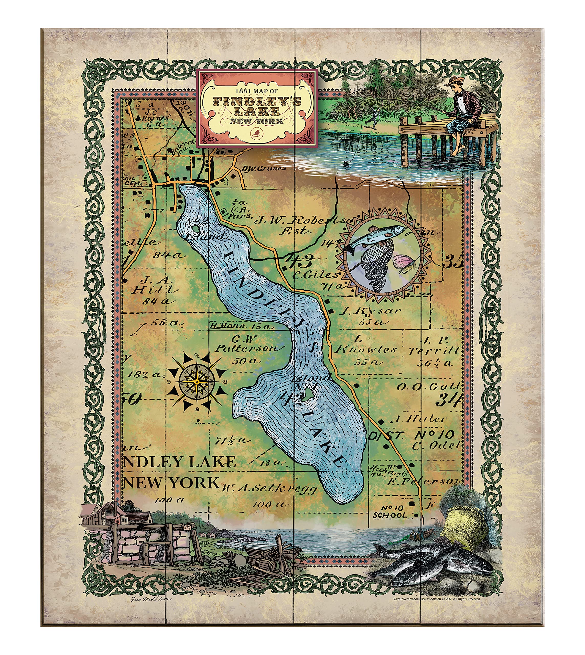 Findley Lake New York Lake Map Art - Wood or Metal Modern Wall Decor for Living Room, Bedroom, Office - Vintage Home Decor & Unique Gift Idea - Perfect for Lake Houses, Cabins, and Coastal Themed Interiors