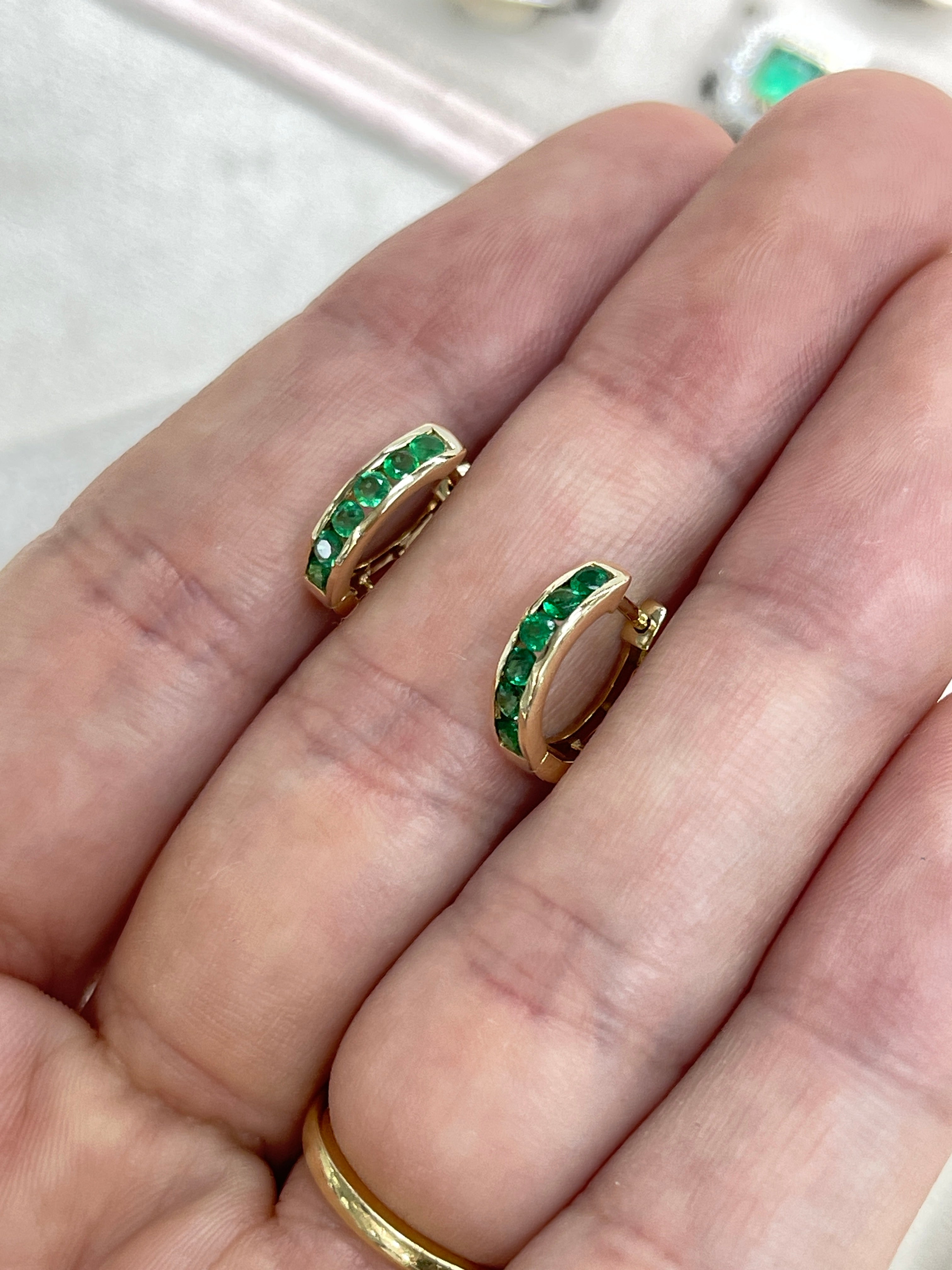 0.47tcw 14K Yellow Gold Emerald Huggie Hoop Earrings for Women - Perfect for Everyday Wear, Date Night & Special Occasions