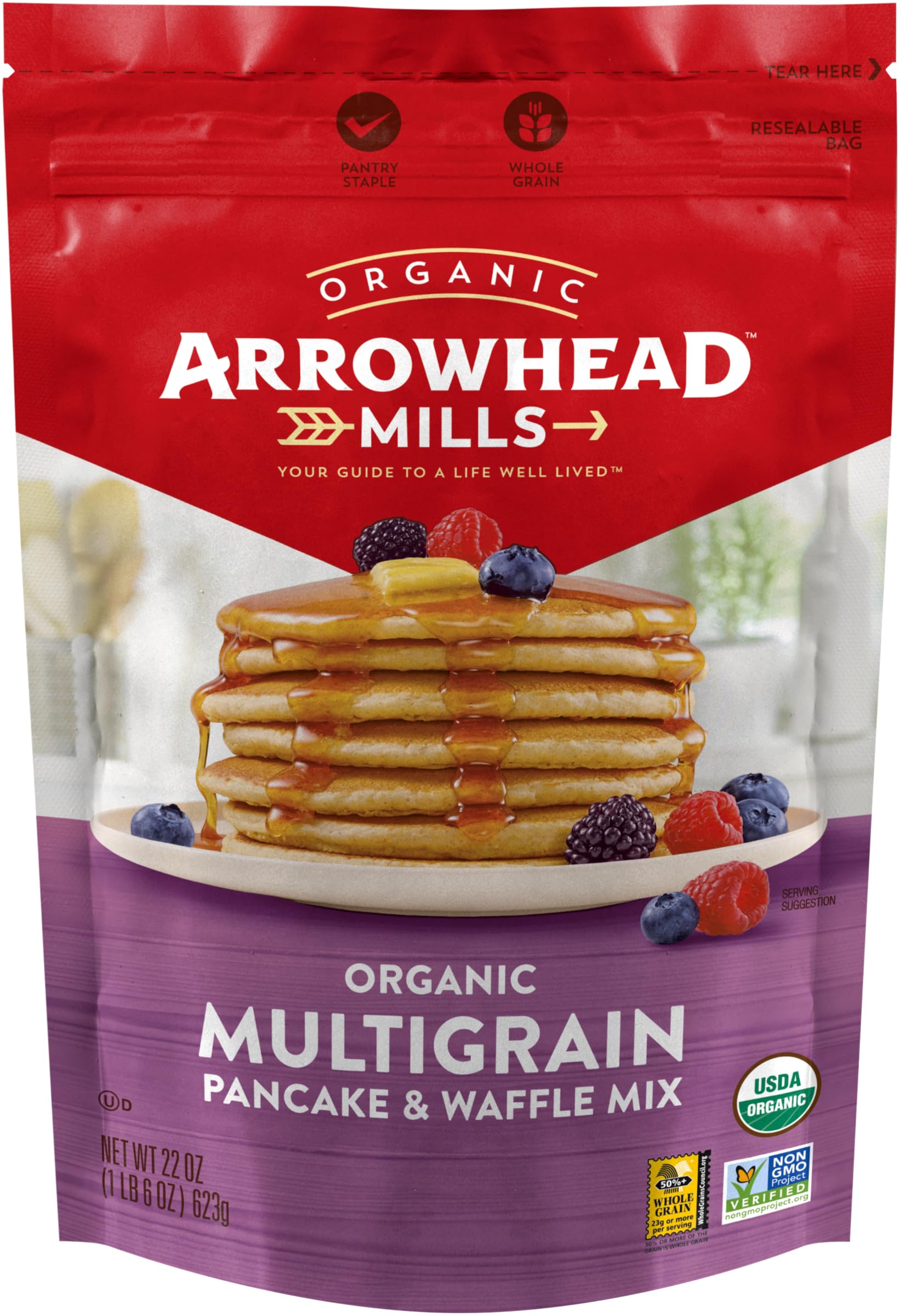 Organic Multigrain Pancake & Waffle Mix by Arrowhead Mills - 22oz (Pack of 6) | Whole Grain, Non-GMO, Vegan Friendly | Perfect for Breakfast, Brunch & Family Gatherings