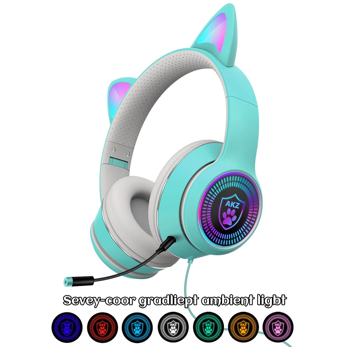 LED Cat Ear Gaming Headset with Microphone - Wired 3.5mm AUX Stereo Sound, RGB Light Effects, Over-Ear Comfort for PC, PS4, Switch, Mobile & Laptop (3 Colors) - Perfect for Live Streaming, Gaming Sessions & Cosplay Events