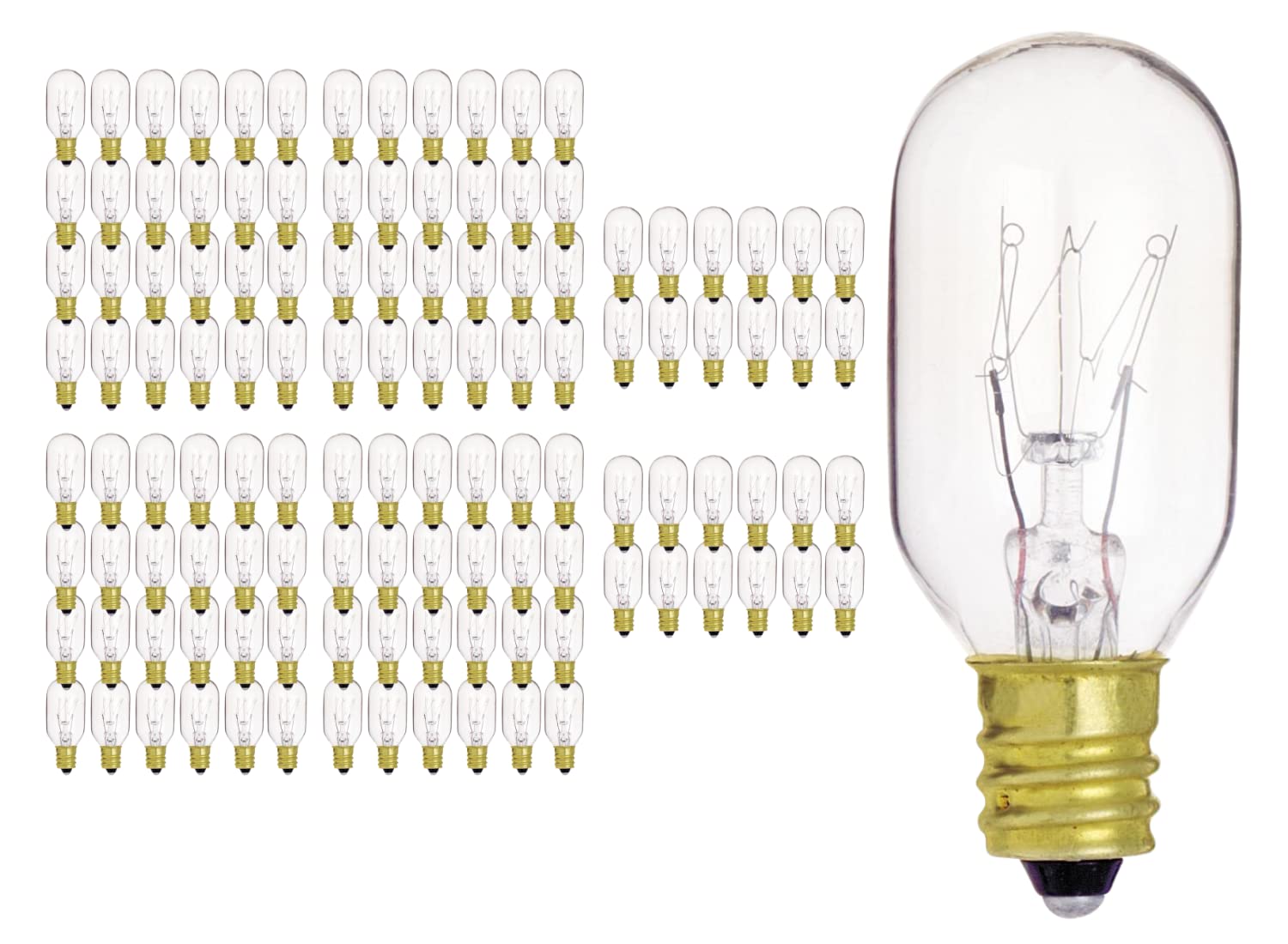 Satco S3905 15T7C Clear 130V Dimmable 15W T7 Incandescent Light Bulbs - Warm White 2500K, 95 Lumens, Candelabra Base (120 Pack) for Home Lighting, Hotel Décor, Chandeliers & Vintage Fixtures