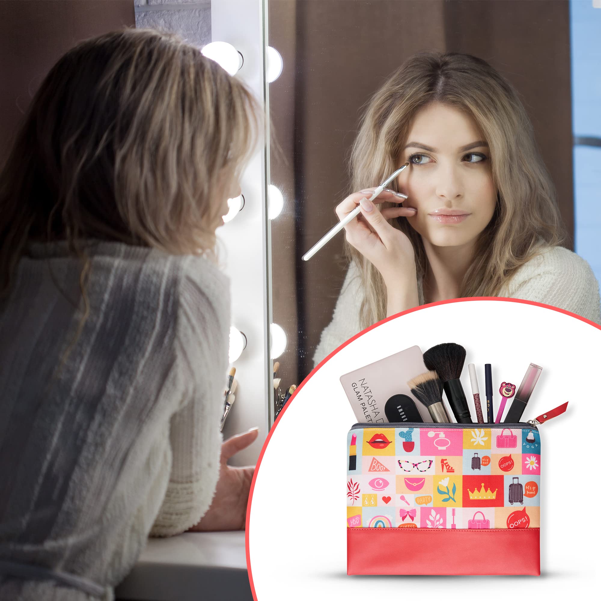 Portable Doodle Cosmetic Bag for Women - Travel Makeup Pouch & Toiletry Organizer (Favourite Things) - Perfect for Vacation, Gym & Daily Essentials Storage