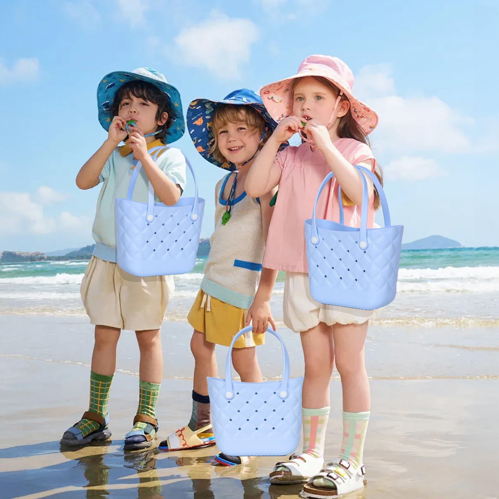 Waterproof Small Rubber Tote Beach Bag for Women & Girls - Lightweight, Durable & Cute (Blue) | Perfect for Beach Trips, Poolside, Shopping & Travel Accessories