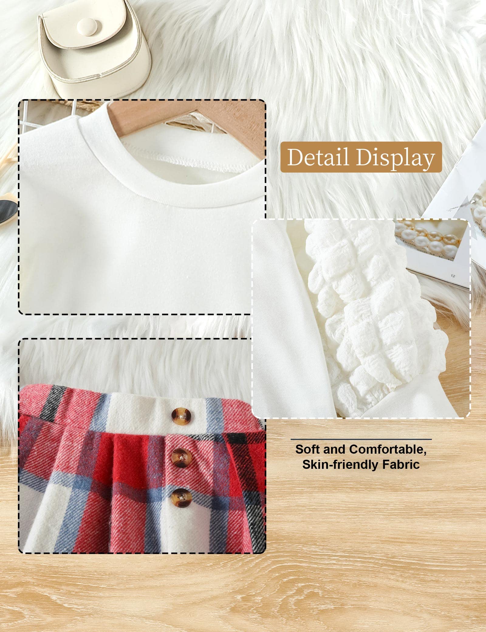 Toddler Girl Outfits Set - Puff Sleeve Top & Plaid Pleated Skirt 2-Piece Winter Clothes for Girls | Fall Fashion, Holiday Dresses, Birthday Party Outfits