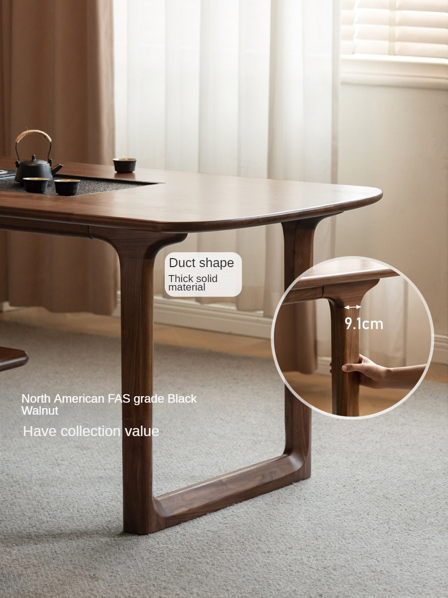 Premium Black Walnut Solid Wood Tea Table with Integrated Tray - Handcrafted Tea Serving Set for Living Room, Zen Meditation & Japanese Tea Ceremony