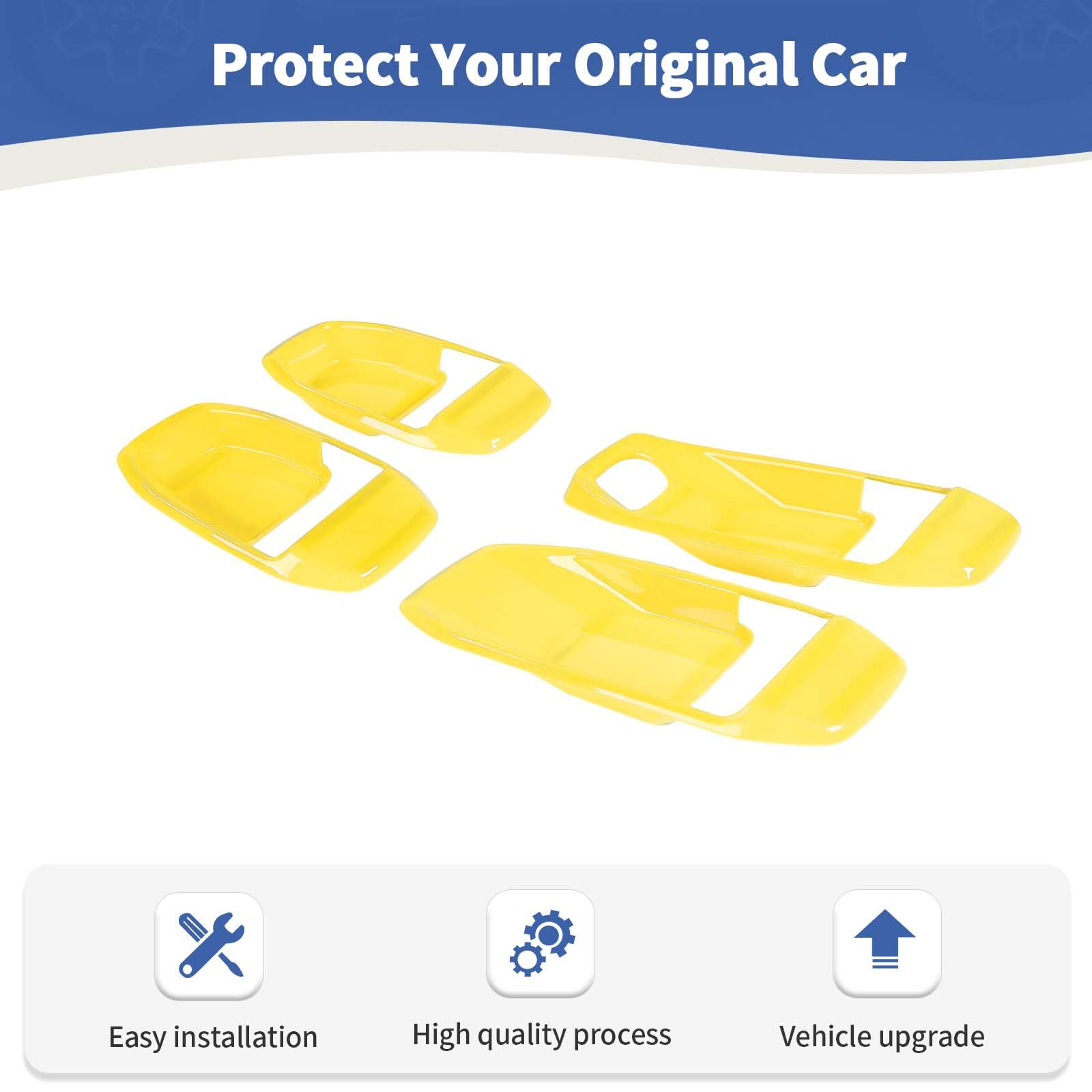Jeep Wrangler JL JLU & Gladiator JT Inner Door Handle Bowl Cover Trim - RT-TCZ Yellow Interior Accessories (4pcs) | Fits 2018-2024 Models | Perfect for Off-Roading & Interior Customization